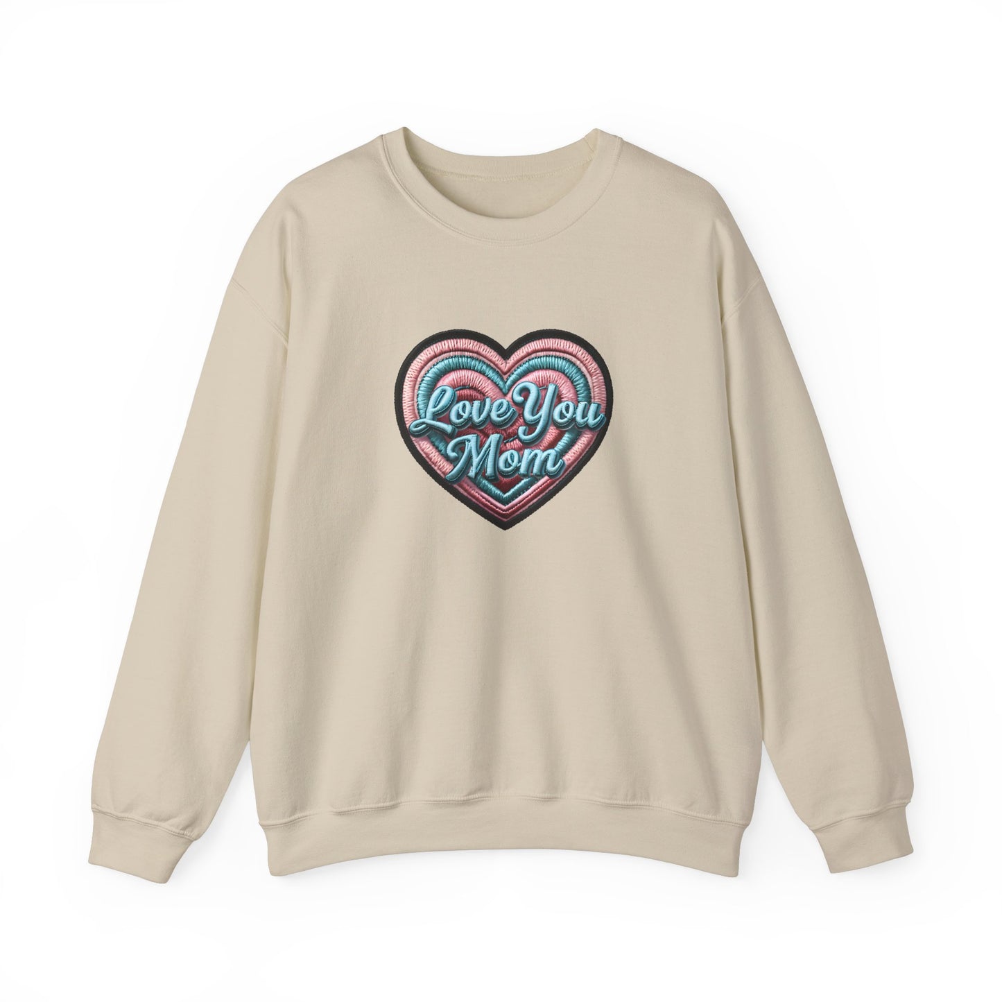 Love You Mom Crewneck Sweatshirt, Mother's Day Gift, Heart Design Pullover, Cozy Gift for Mom, Unisex Crewneck