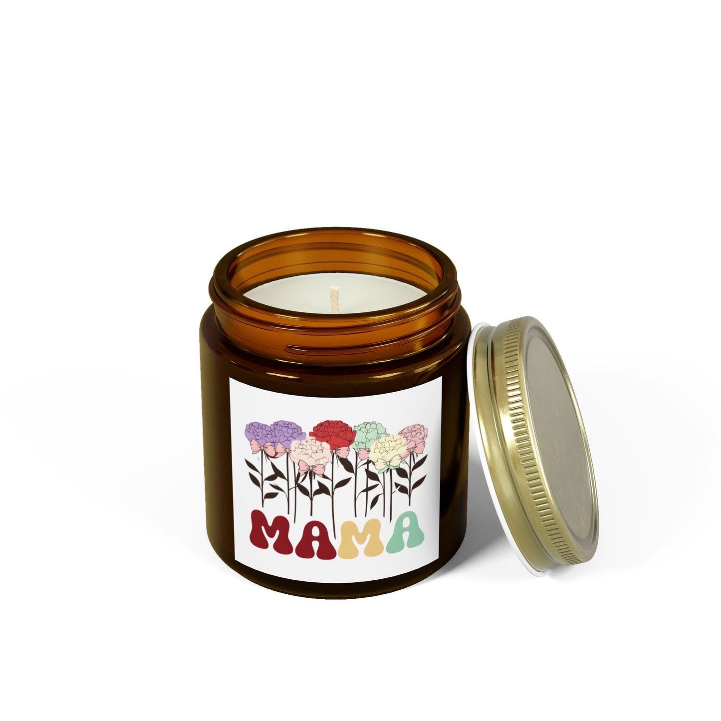 Scented Candles, Minimalist Peonies flowers with Playful Text and Coquette Bows, Coconut Apricot Wax, Coquette