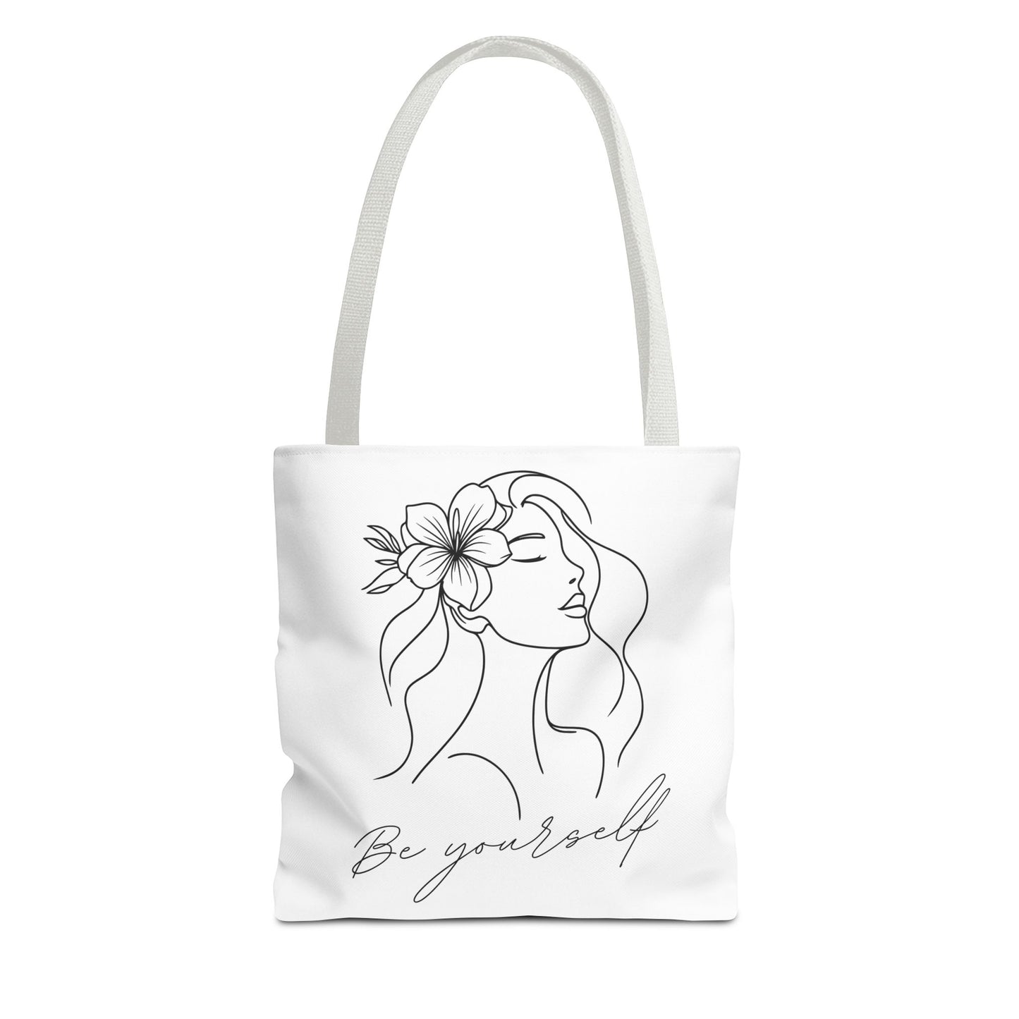 Tote Bag - Be Yourself Phrase with Woman's Head and Flower Design