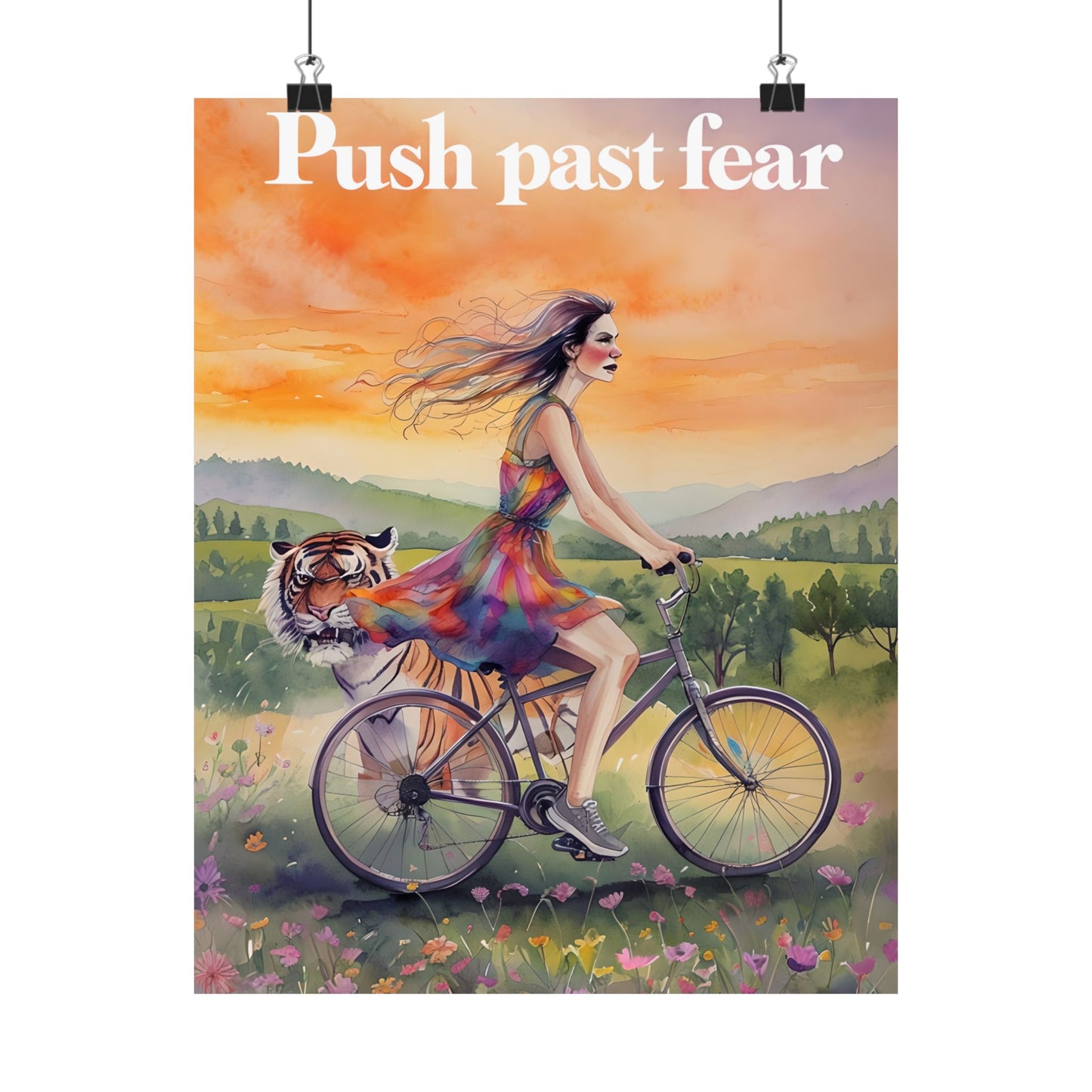 Inspirational Matte Poster: "Push Past Fear" Art Print, Motivational Wall Decor, Room Aesthetic, Gift for Her, Unique Home Decoration