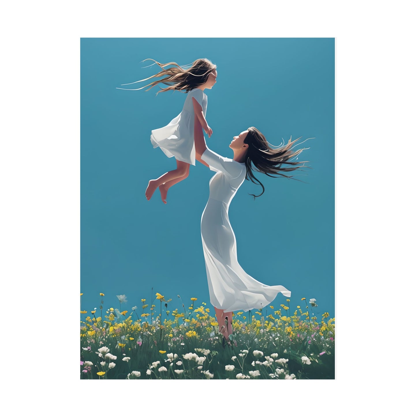 Dreamy Mother-Daughter Vertical Poster - Mother's Day Gift, Home Decor, Nursery Art, Emotional Wall Decor, Matte Poster