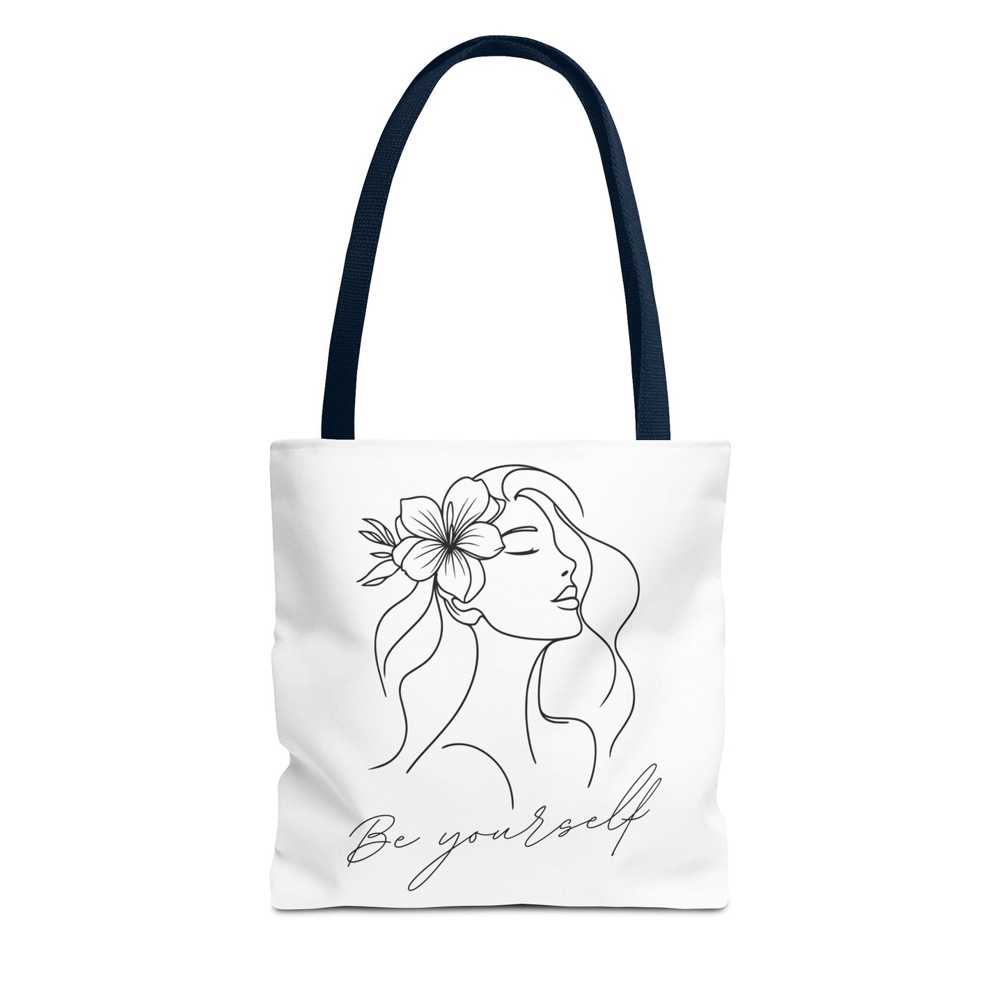 Tote Bag - Be Yourself Phrase with Woman's Head and Flower Design