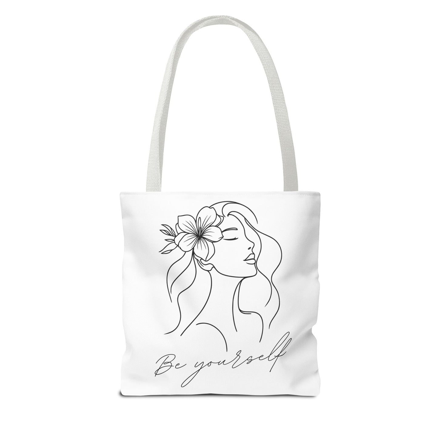 Tote Bag - Be Yourself Phrase with Woman's Head and Flower Design