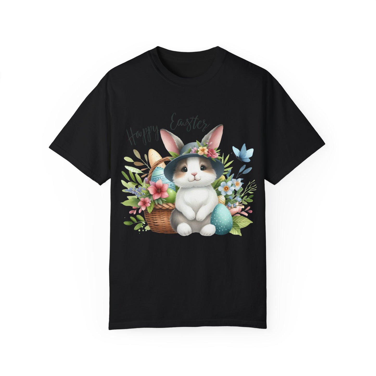 Whimsical Easter Bunny with flowers Unisex T-Shirt - Spring Celebration Tee
