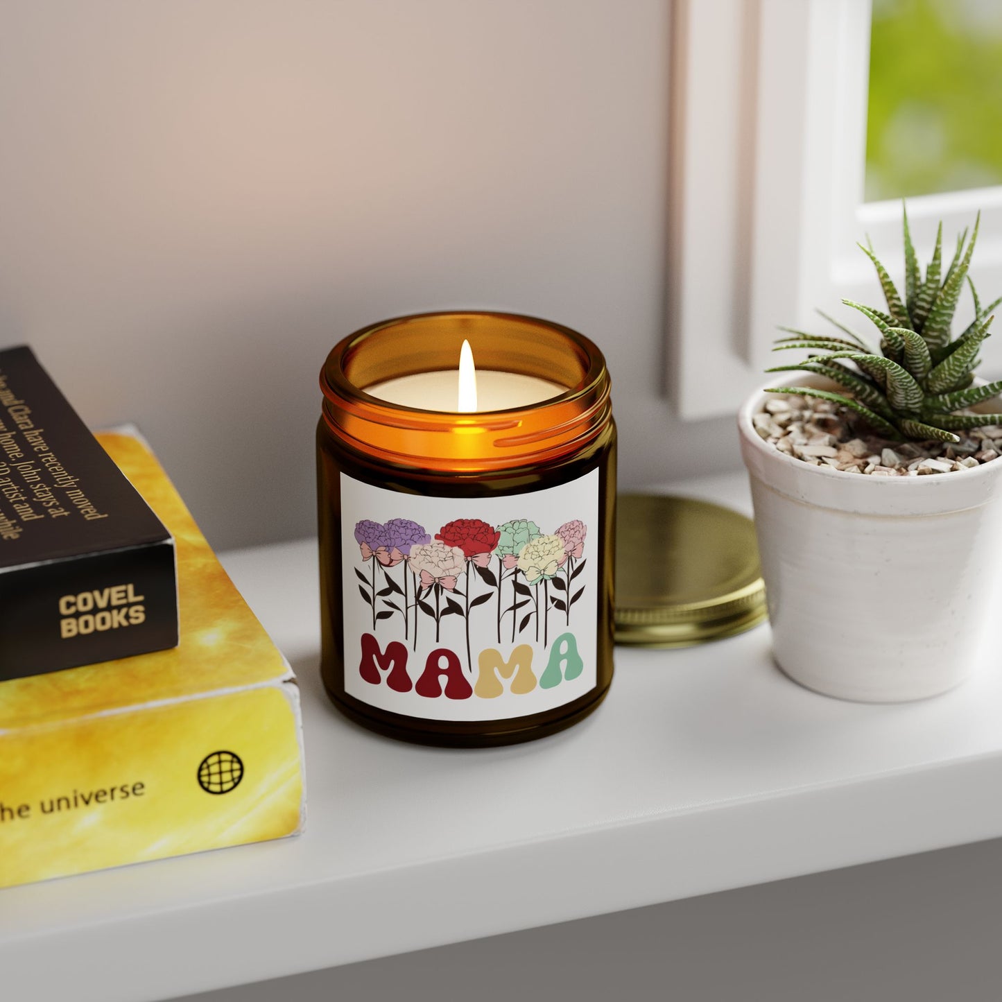 Scented Candles, Minimalist Peonies flowers with Playful Text and Coquette Bows, Coconut Apricot Wax, Coquette