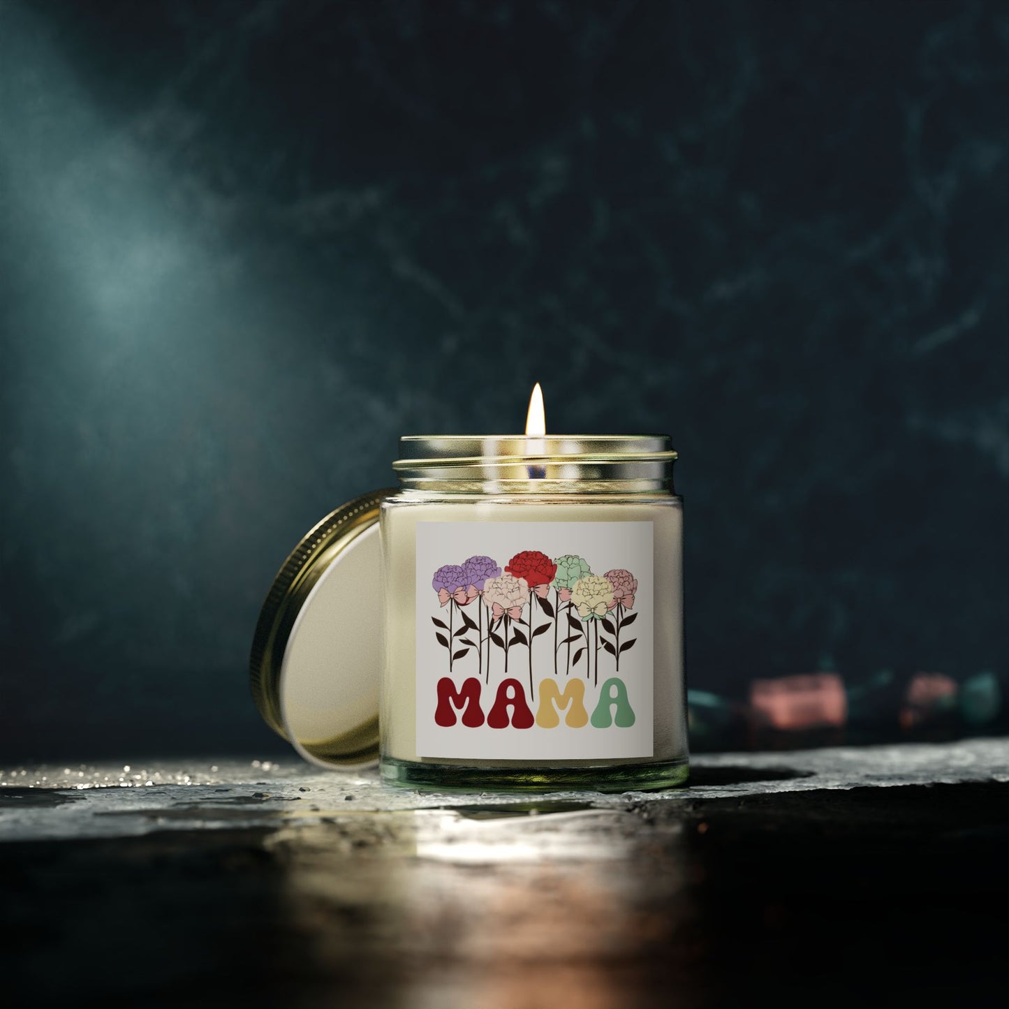 Scented Candles, Minimalist Peonies flowers with Playful Text and Coquette Bows, Coconut Apricot Wax, Coquette