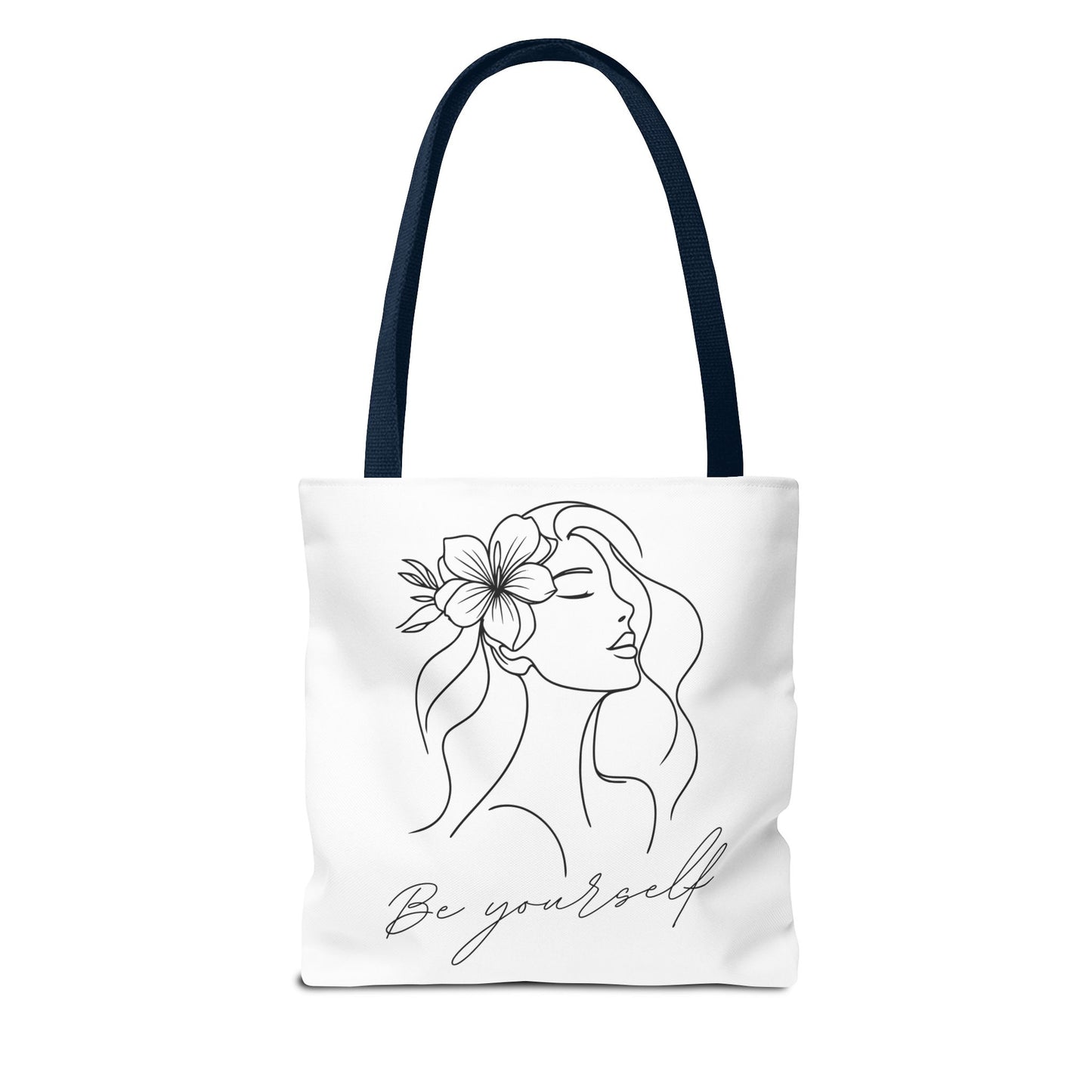 Tote Bag - Be Yourself Phrase with Woman's Head and Flower Design