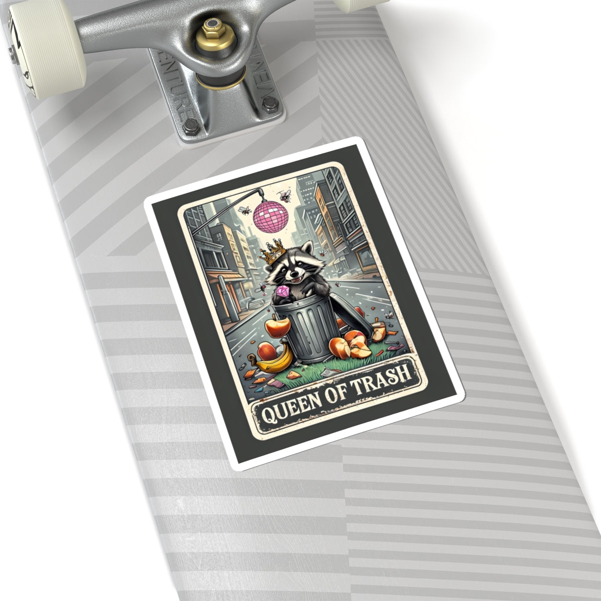 Sticker - Queen of Trash Raccoon with Diamond Ring and Crown with disco ball