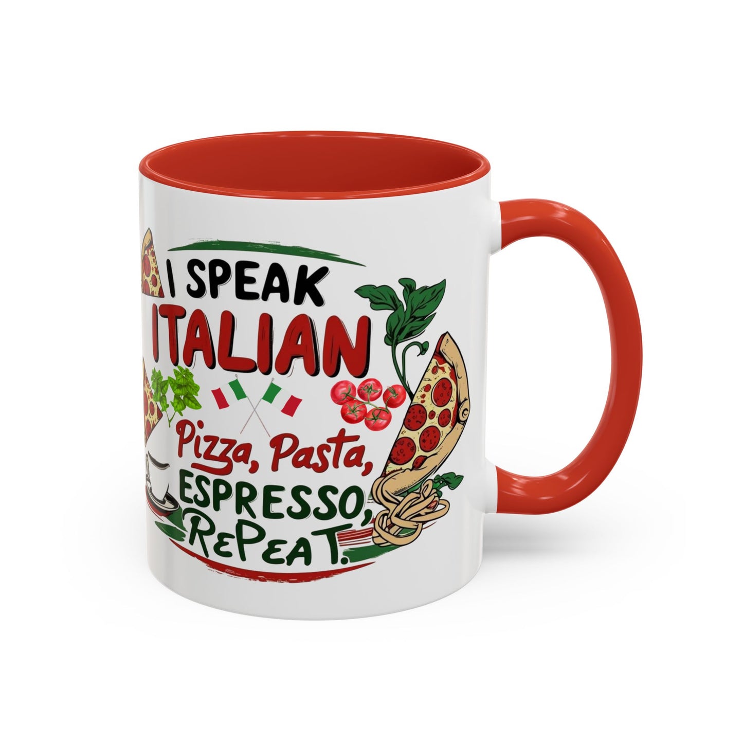 Coffee Mug, Italian Food Lover Gift, Funny Coffee Cup, Kitchen Decor, Espresso Repeat Design, 11oz 15oz Tea Cup, Pizza Pasta Mug, Tomato
