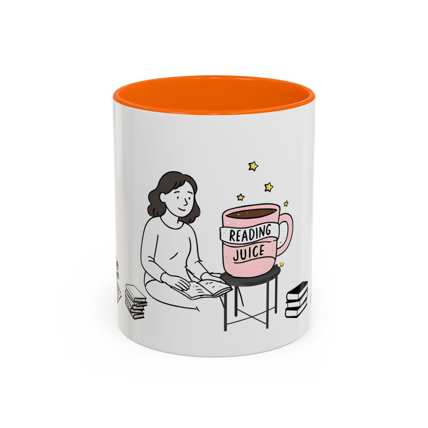 Coffee Mug, reading juice phrase on a coffee cup with a woman reading a book, Book Lover Gift, Reading Mug, Bibliophile Gift, Literary Mug,
