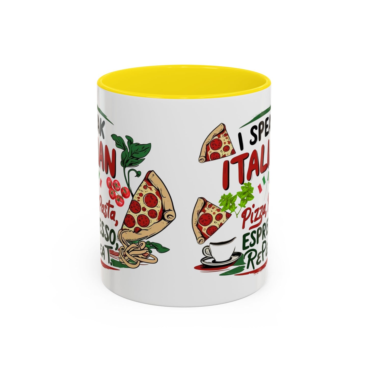 Coffee Mug, Italian Food Lover Gift, Funny Coffee Cup, Kitchen Decor, Espresso Repeat Design, 11oz 15oz Tea Cup, Pizza Pasta Mug, Tomato