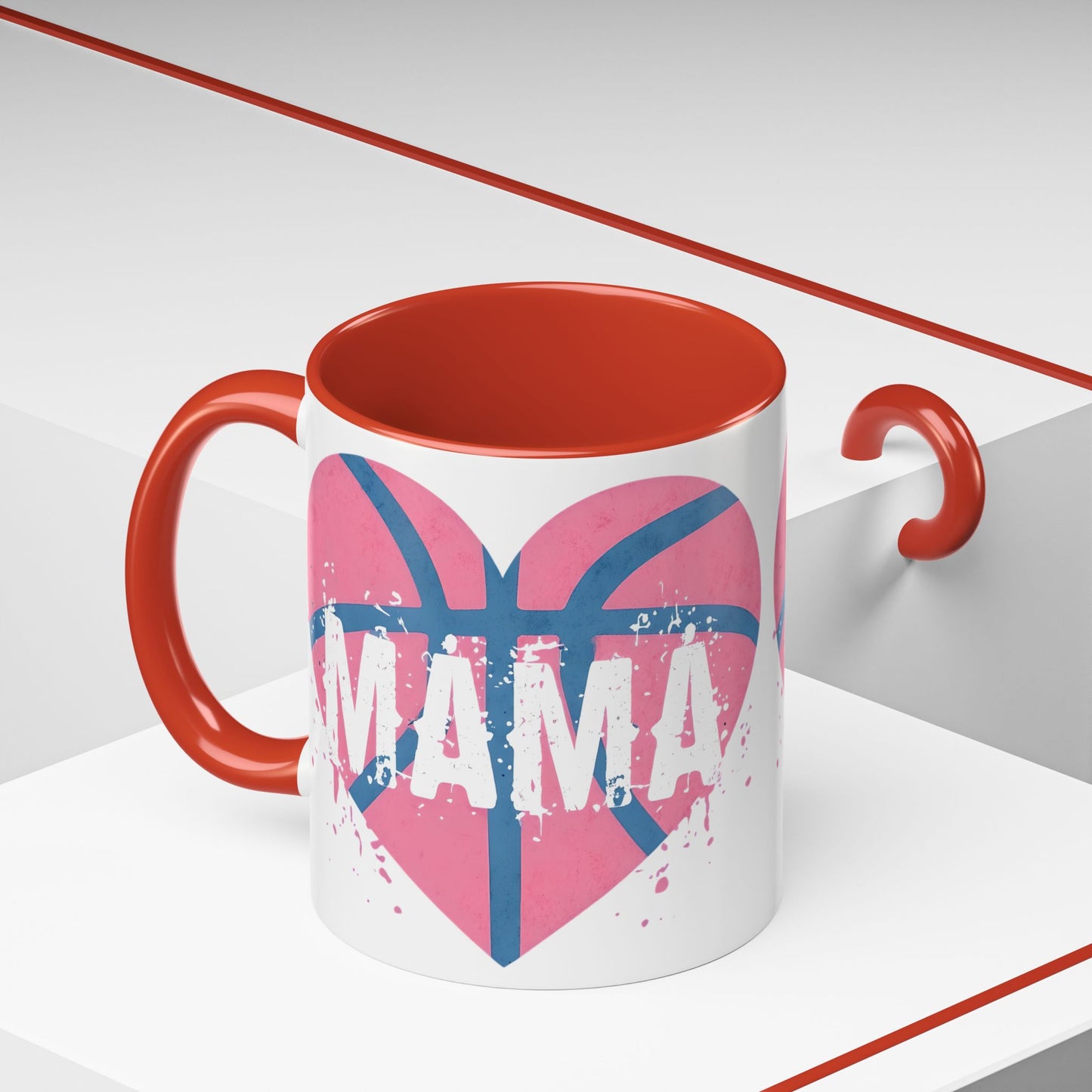 Mama Basketball Heart Accent Coffee Mug - Perfect Gift for Sports Moms