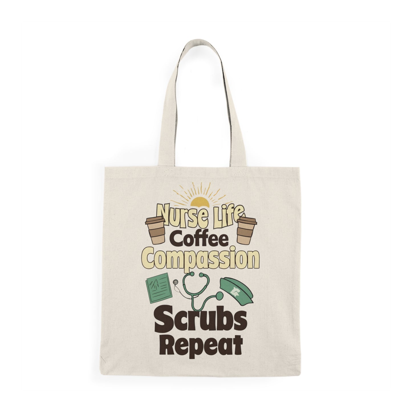 Nurse Life Tote Bag, Coffee Compassion Scrubs Repeat Bag, Gift for Nurses, Reusable Shopping Tote, Hospital Tote, Eco-Friendly Bag