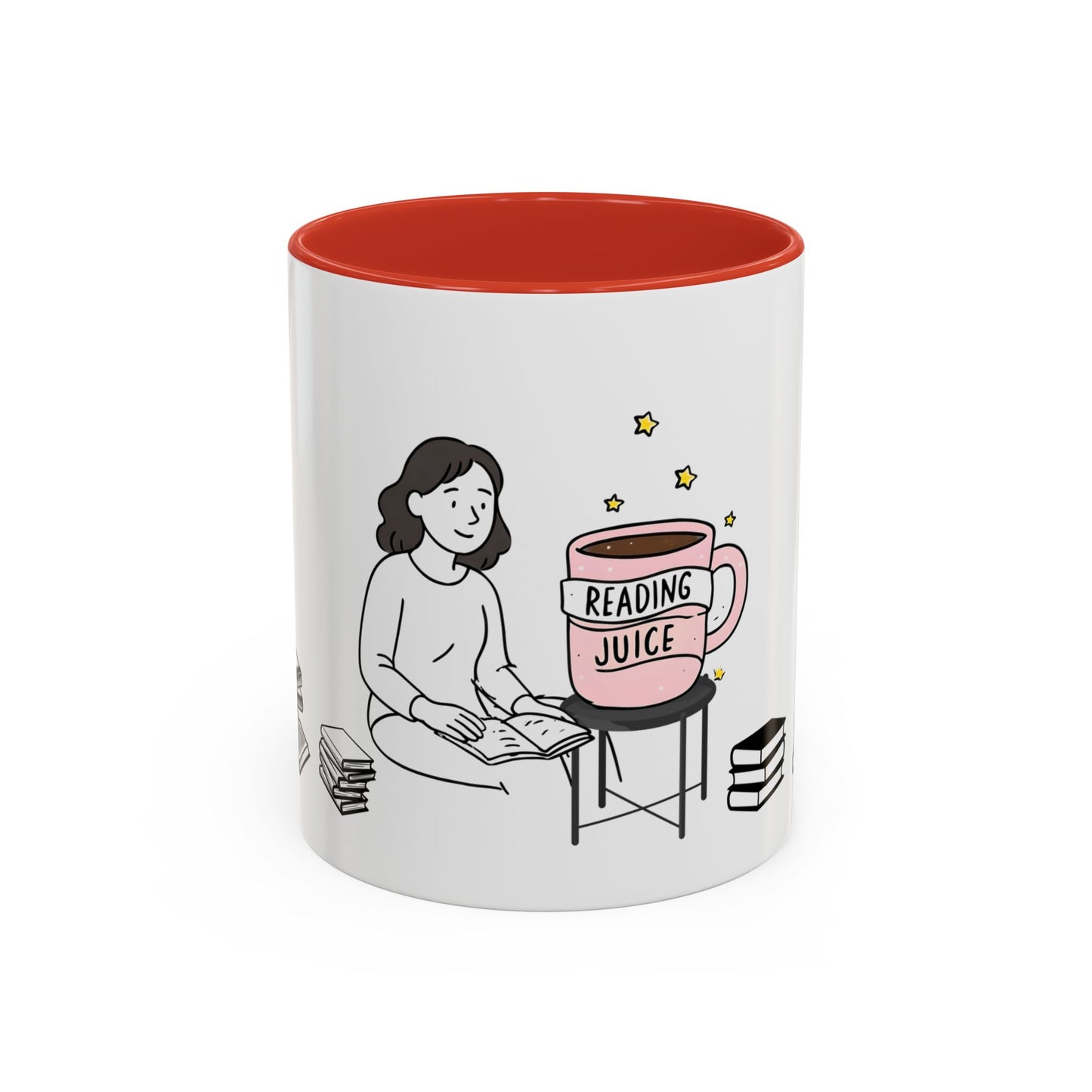 Coffee Mug, reading juice phrase on a coffee cup with a woman reading a book, Book Lover Gift, Reading Mug, Bibliophile Gift, Literary Mug,