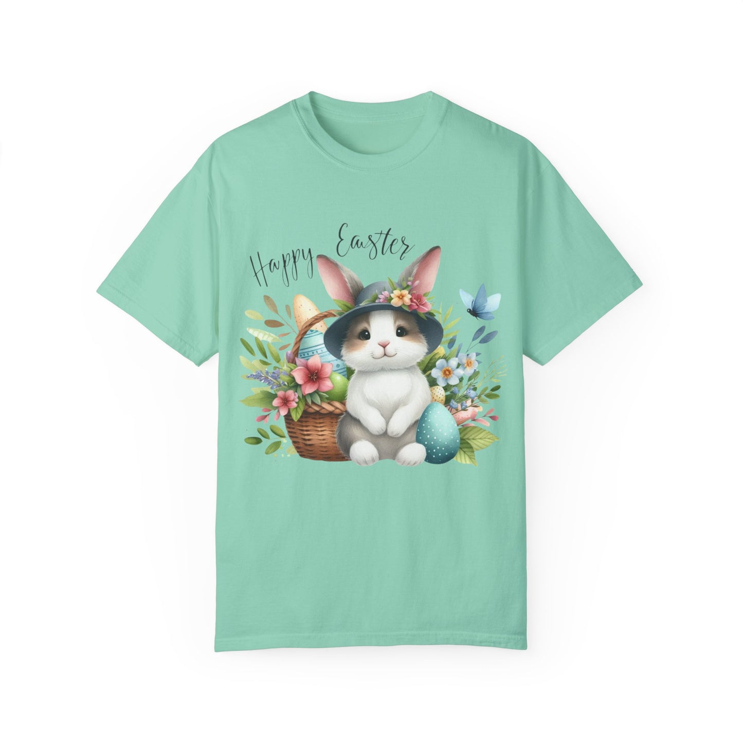 Whimsical Easter Bunny with flowers Unisex T-Shirt - Spring Celebration Tee