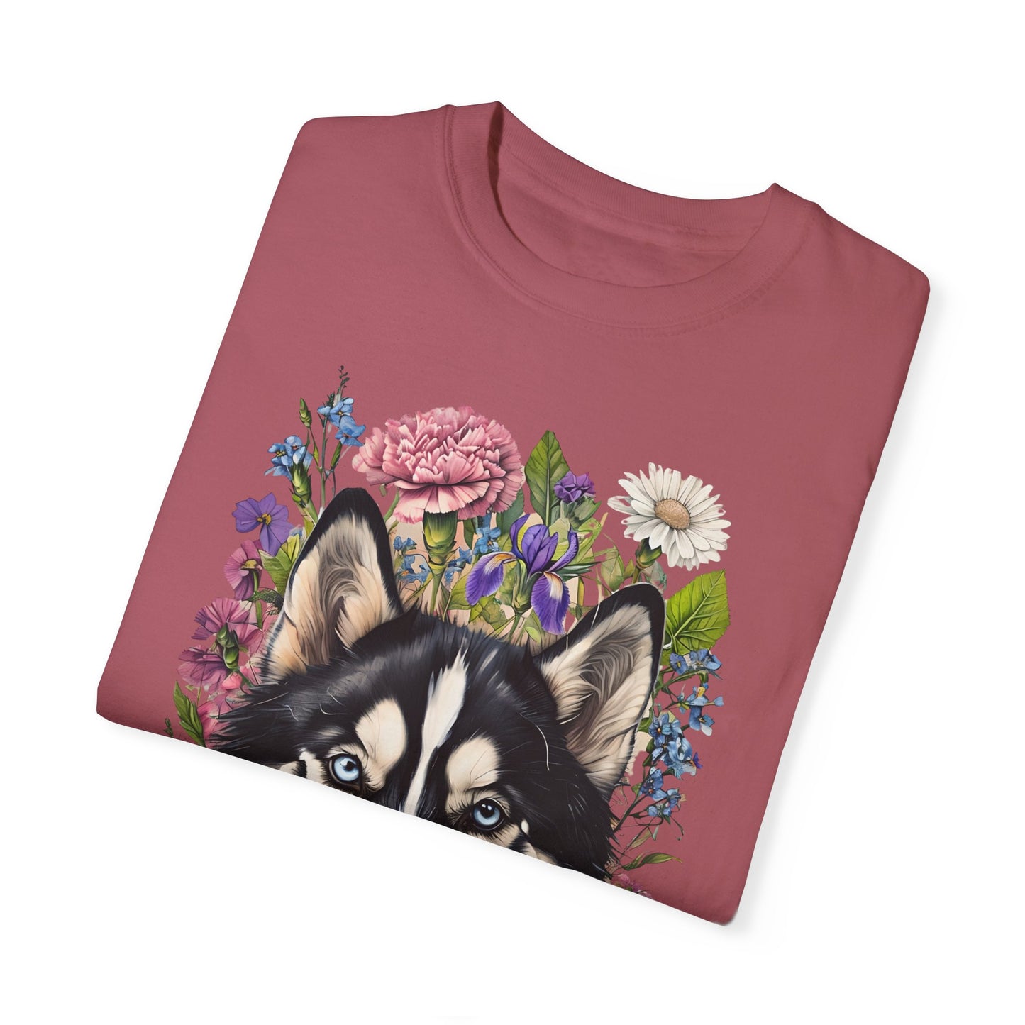 Husky Dog T-shirt, Fierce Loyalty Soft Soul, Floral Graphic Tee, Unisex Shirt, Garment-Dyed Top, Pet Lovers Gift, Nature Inspired Apparel