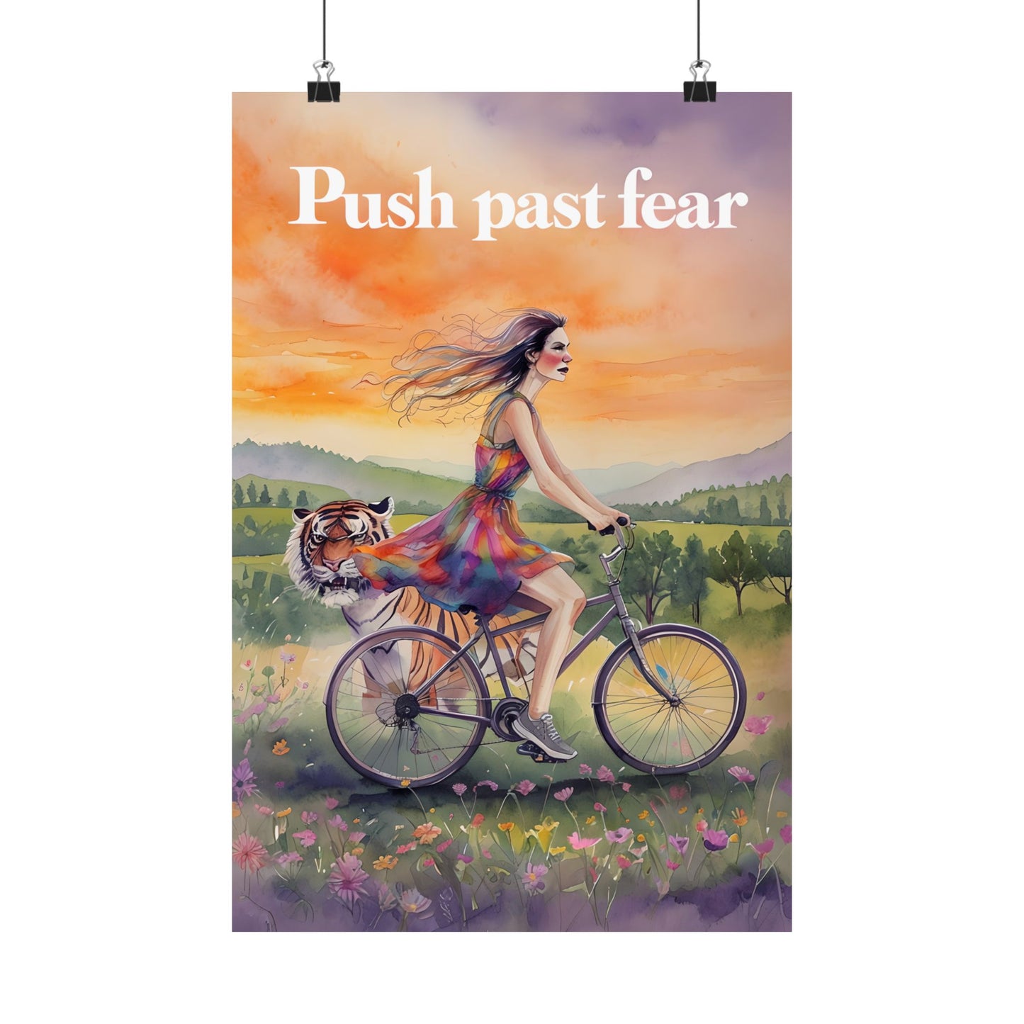 Inspirational Matte Poster: "Push Past Fear" Art Print, Motivational Wall Decor, Room Aesthetic, Gift for Her, Unique Home Decoration
