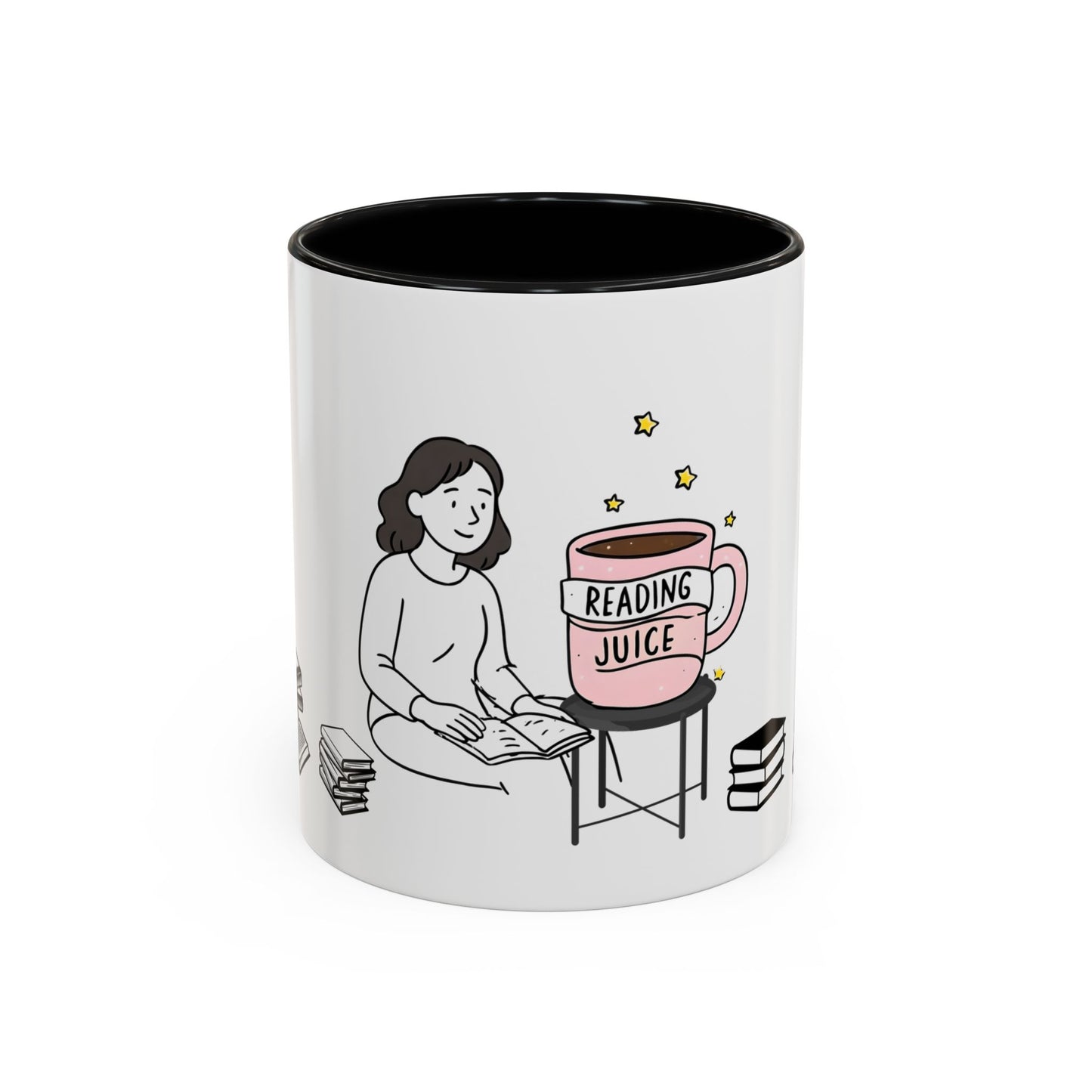 Coffee Mug, reading juice phrase on a coffee cup with a woman reading a book, Book Lover Gift, Reading Mug, Bibliophile Gift, Literary Mug,