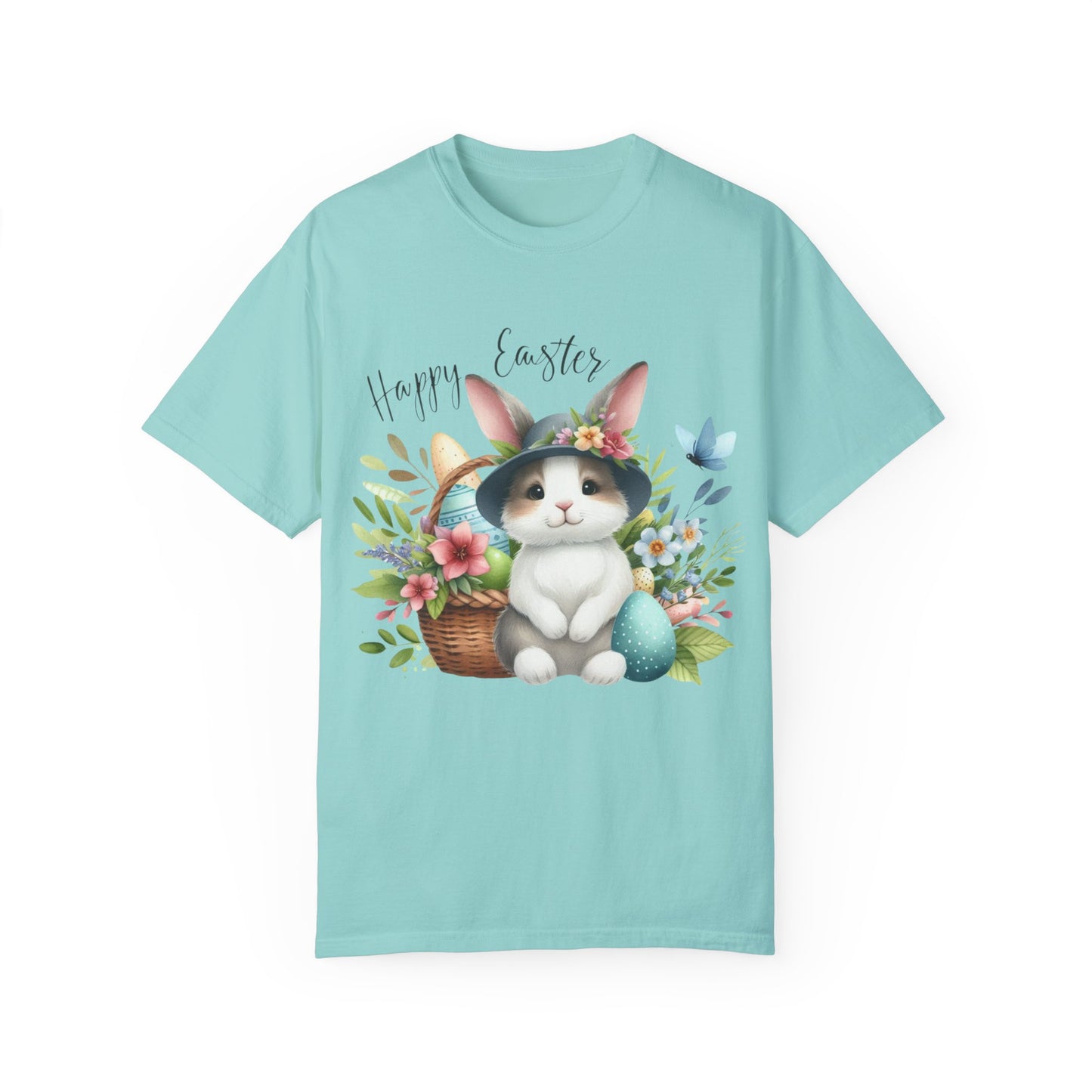 Whimsical Easter Bunny with flowers Unisex T-Shirt - Spring Celebration Tee