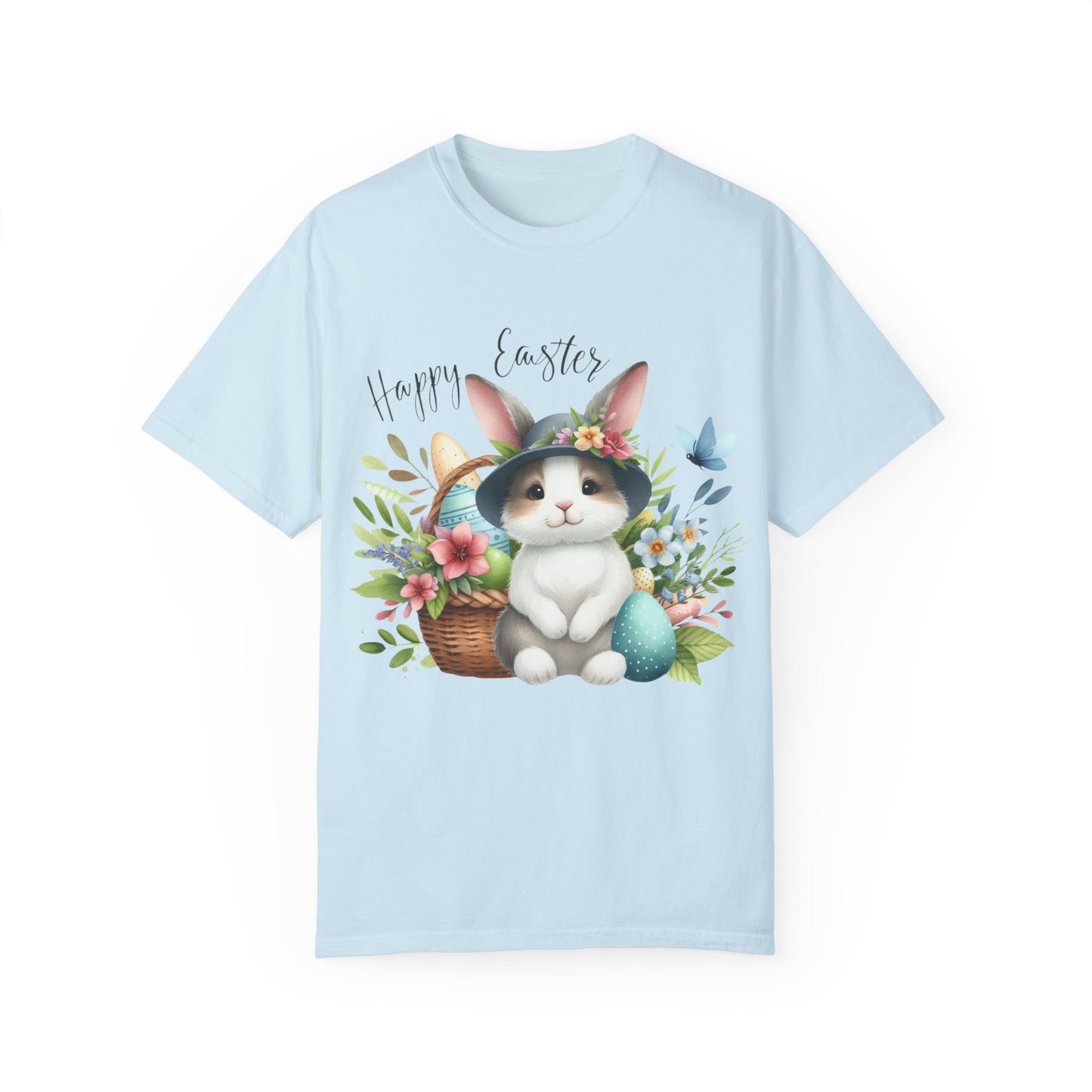 Whimsical Easter Bunny with flowers Unisex T-Shirt - Spring Celebration Tee