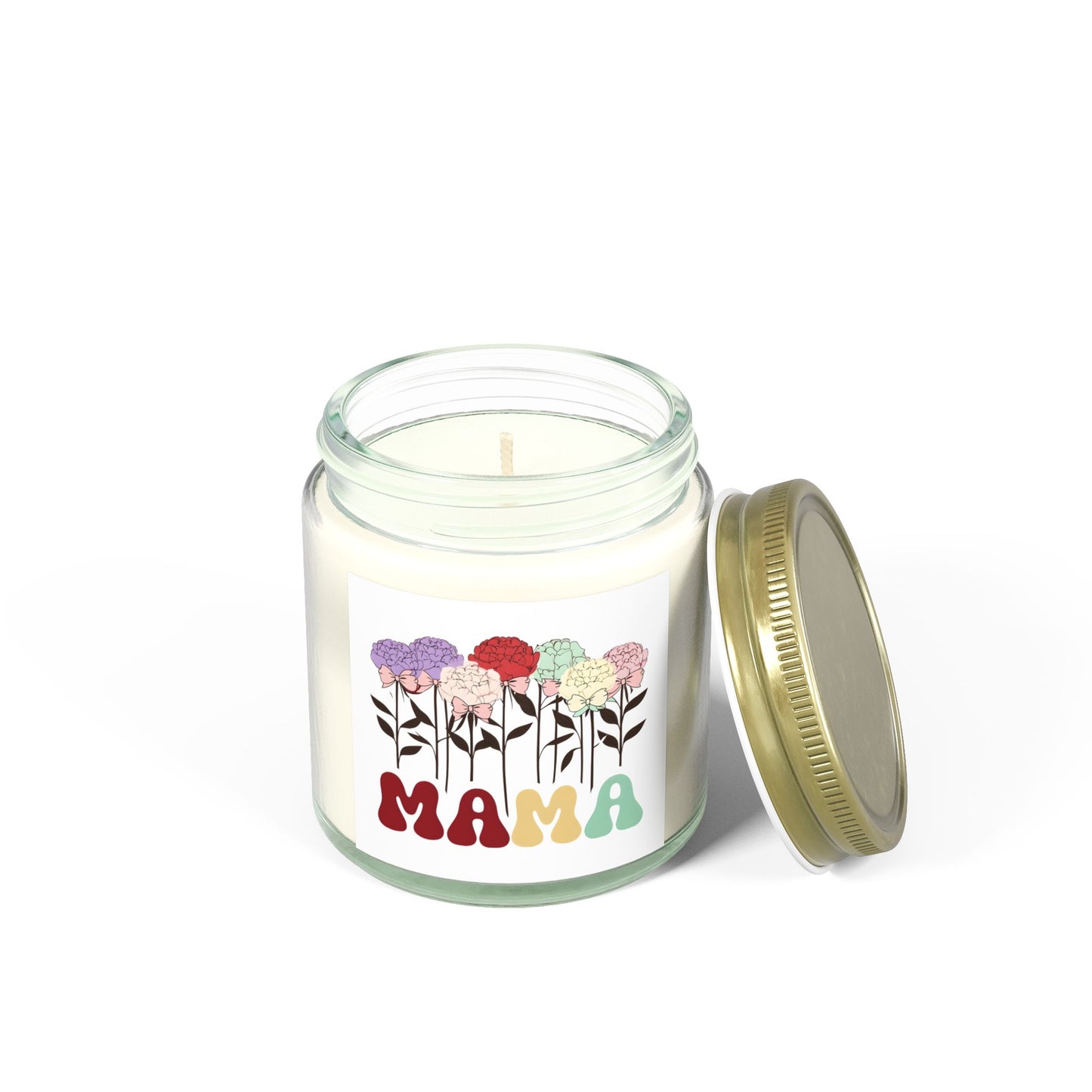 Scented Candles, Minimalist Peonies flowers with Playful Text and Coquette Bows, Coconut Apricot Wax, Coquette