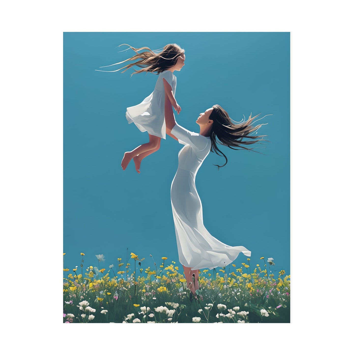 Dreamy Mother-Daughter Vertical Poster - Mother's Day Gift, Home Decor, Nursery Art, Emotional Wall Decor, Matte Poster