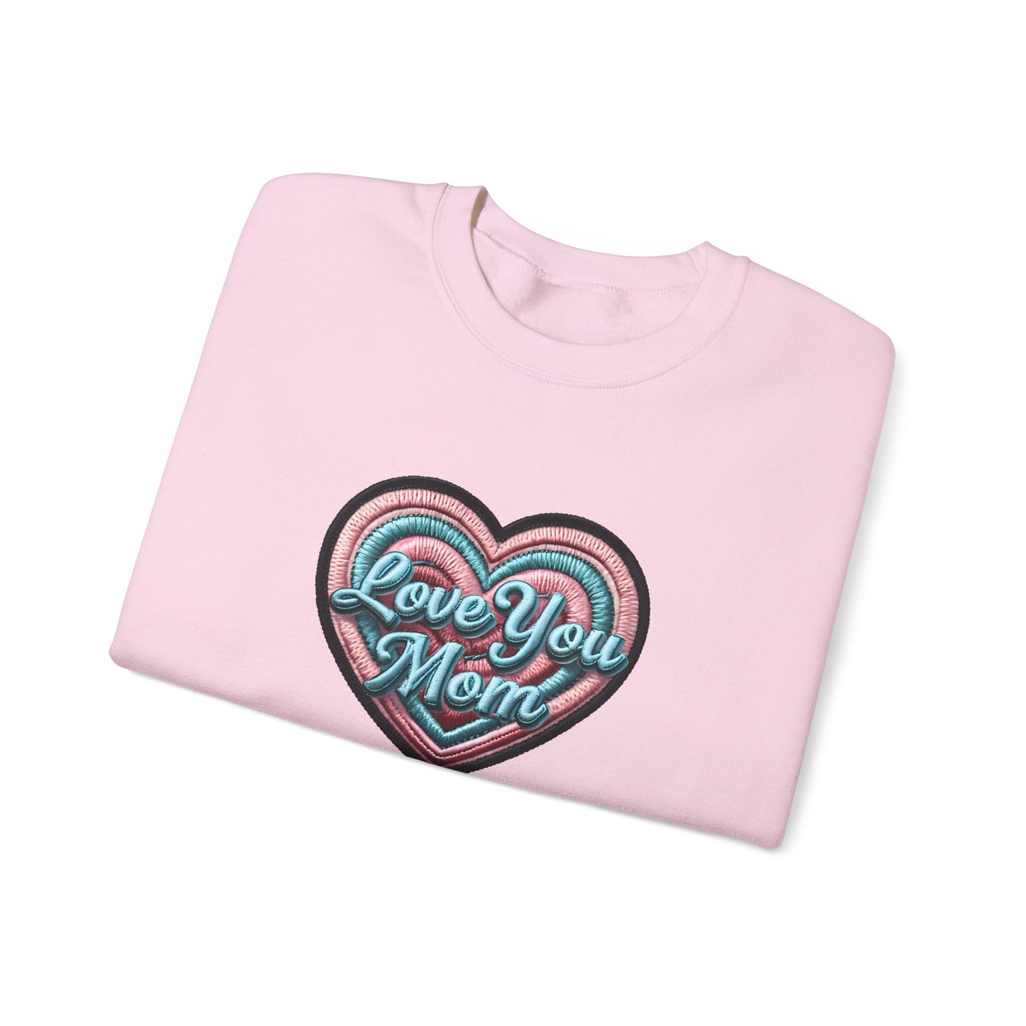 Love You Mom Crewneck Sweatshirt, Mother's Day Gift, Heart Design Pullover, Cozy Gift for Mom, Unisex Crewneck