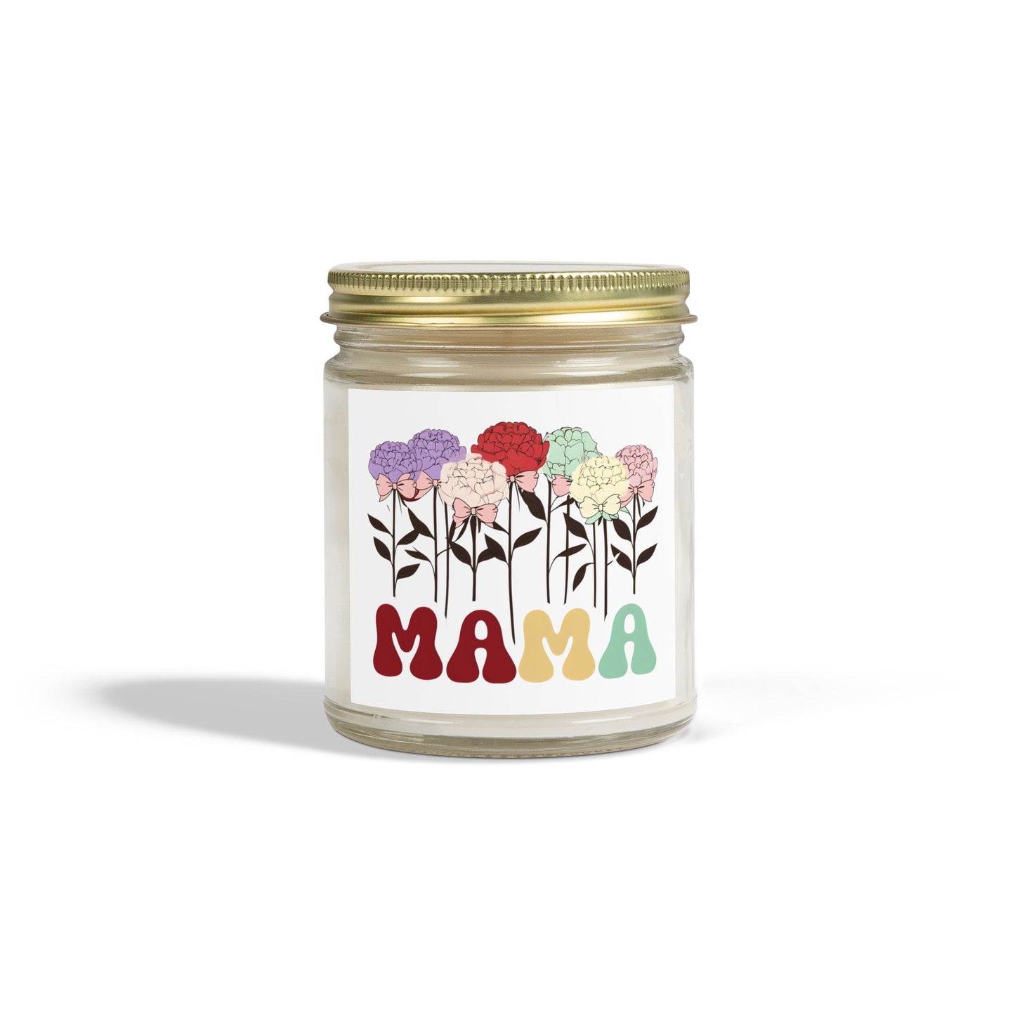 Scented Candles, Minimalist Peonies flowers with Playful Text and Coquette Bows, Coconut Apricot Wax, Coquette