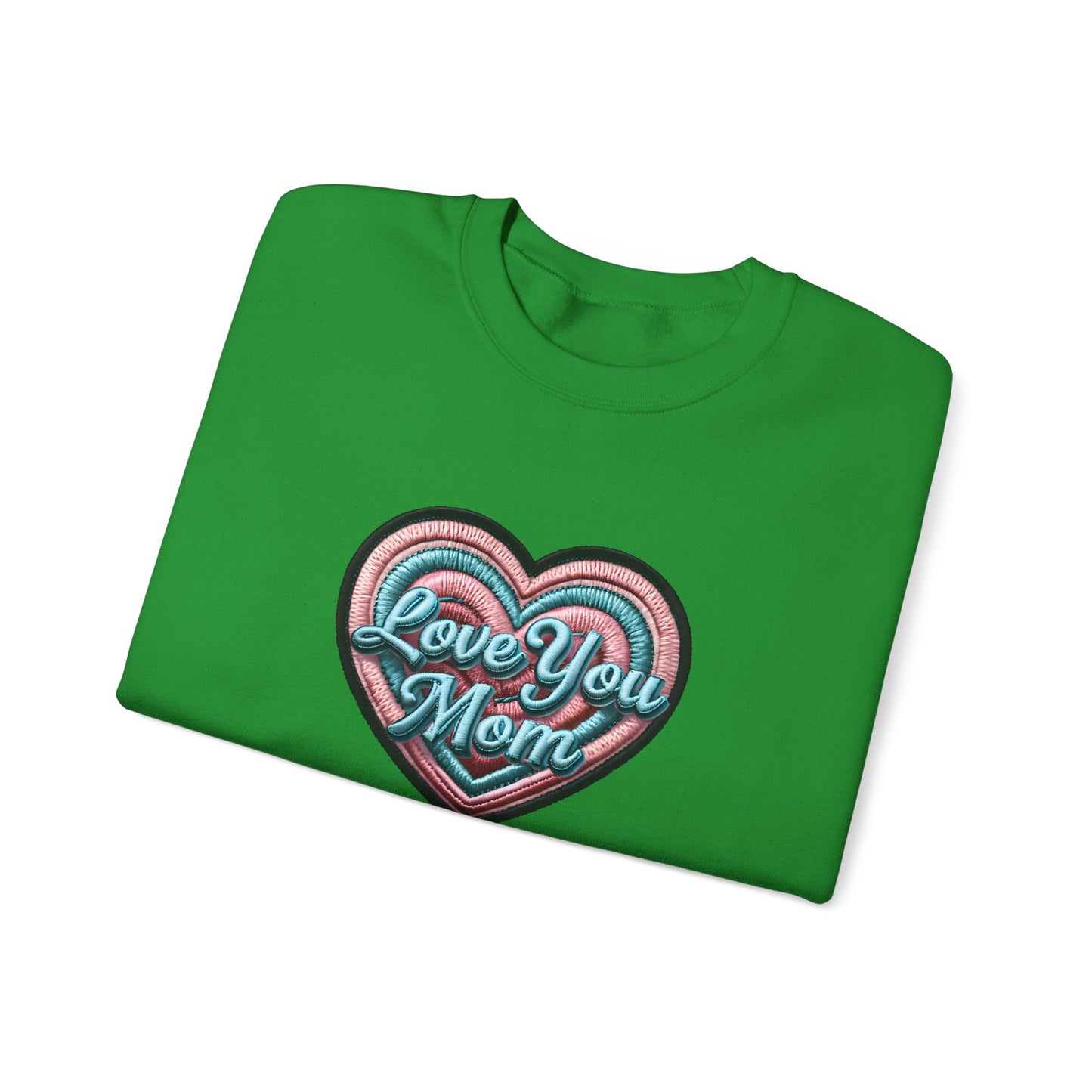 Love You Mom Crewneck Sweatshirt, Mother's Day Gift, Heart Design Pullover, Cozy Gift for Mom, Unisex Crewneck