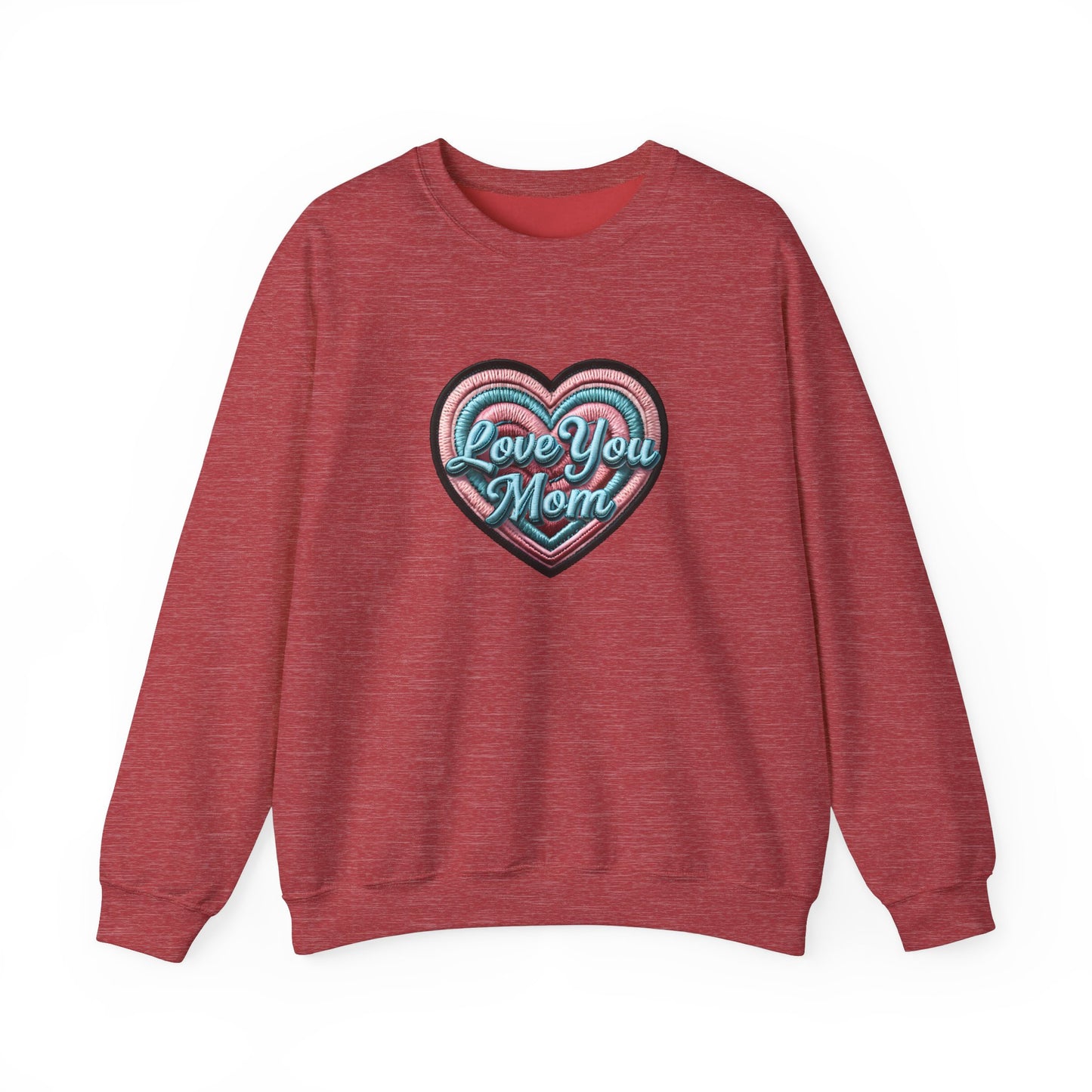 Love You Mom Crewneck Sweatshirt, Mother's Day Gift, Heart Design Pullover, Cozy Gift for Mom, Unisex Crewneck
