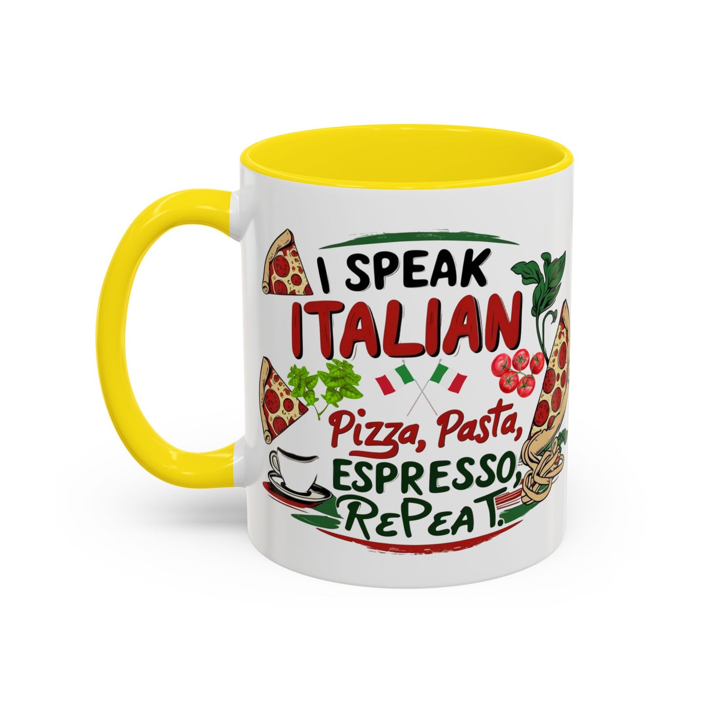 Coffee Mug, Italian Food Lover Gift, Funny Coffee Cup, Kitchen Decor, Espresso Repeat Design, 11oz 15oz Tea Cup, Pizza Pasta Mug, Tomato