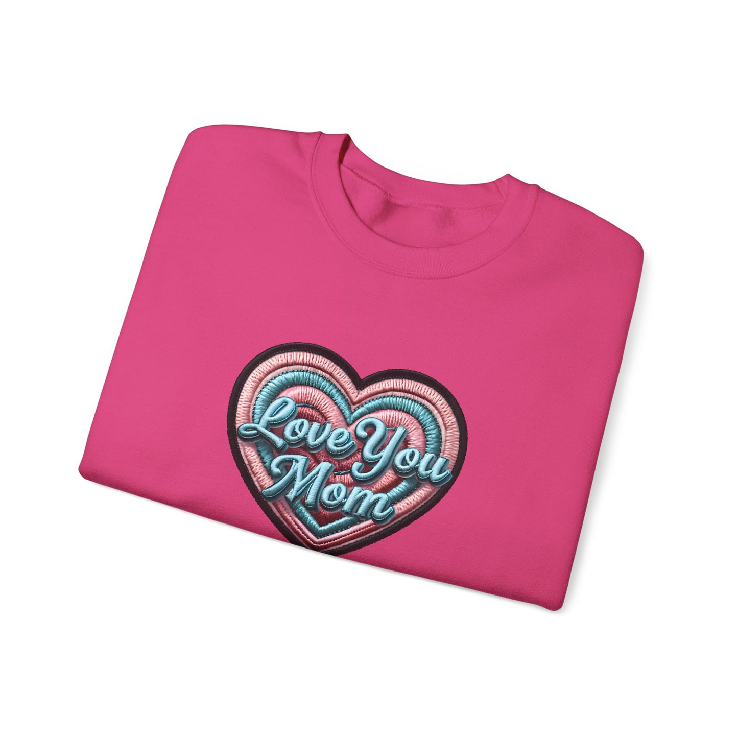 Love You Mom Crewneck Sweatshirt, Mother's Day Gift, Heart Design Pullover, Cozy Gift for Mom, Unisex Crewneck