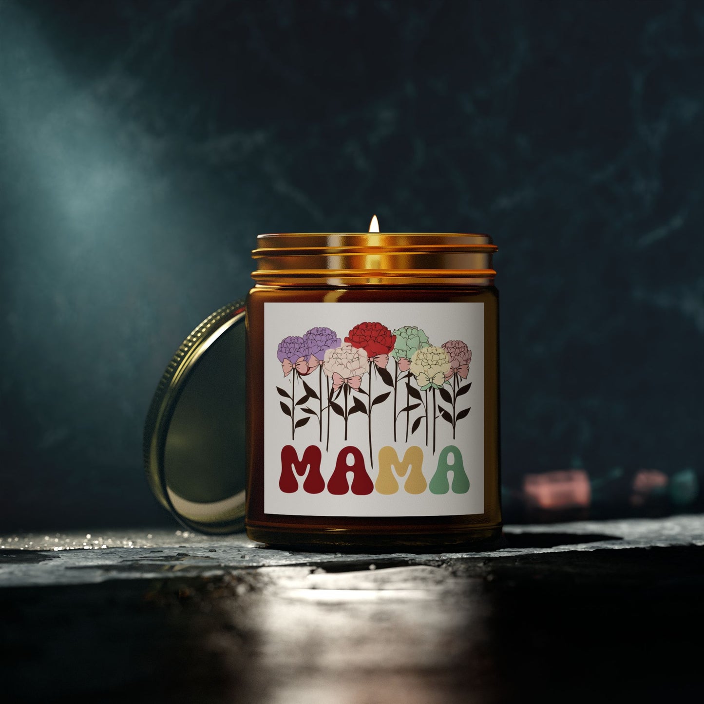 Scented Candles, Minimalist Peonies flowers with Playful Text and Coquette Bows, Coconut Apricot Wax, Coquette
