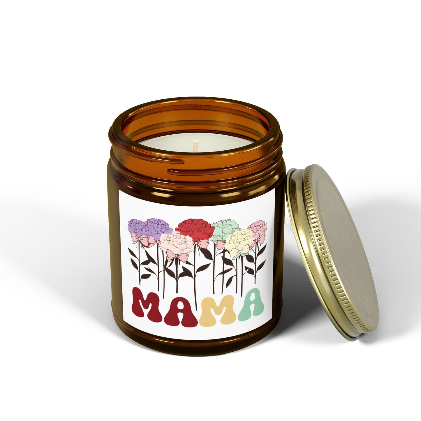 Scented Candles, Minimalist Peonies flowers with Playful Text and Coquette Bows, Coconut Apricot Wax, Coquette