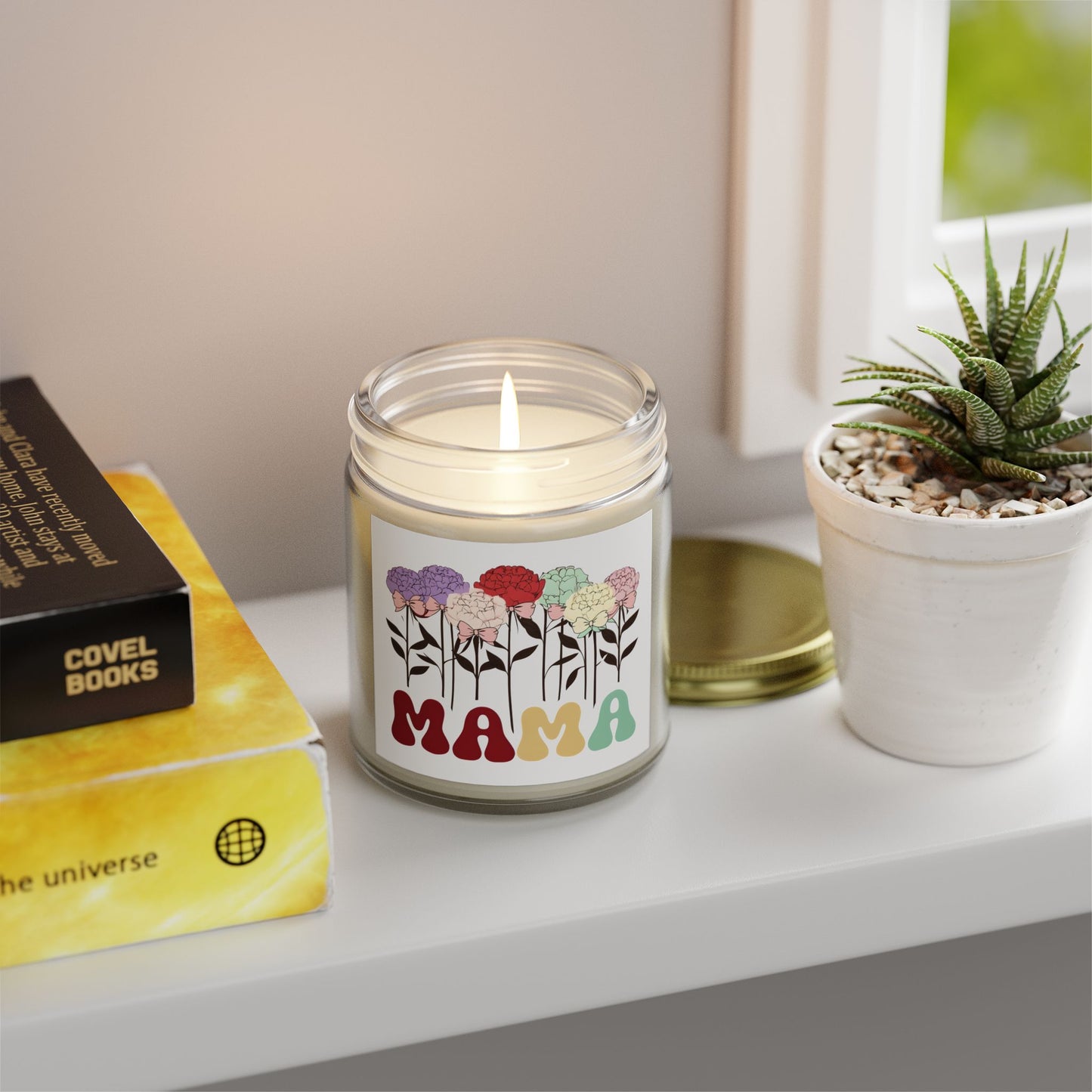 Scented Candles, Minimalist Peonies flowers with Playful Text and Coquette Bows, Coconut Apricot Wax, Coquette