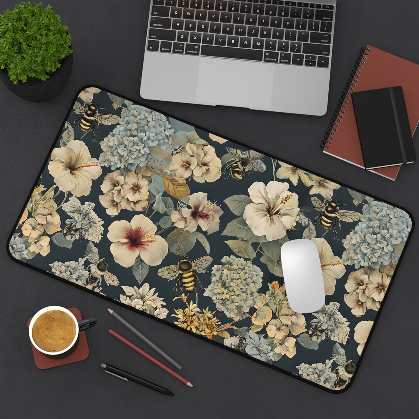 Floral Desk Mat, Elegant Office Decor, Personalized Deskpad, Background for Zoom Calls, Gift for Nature Lovers