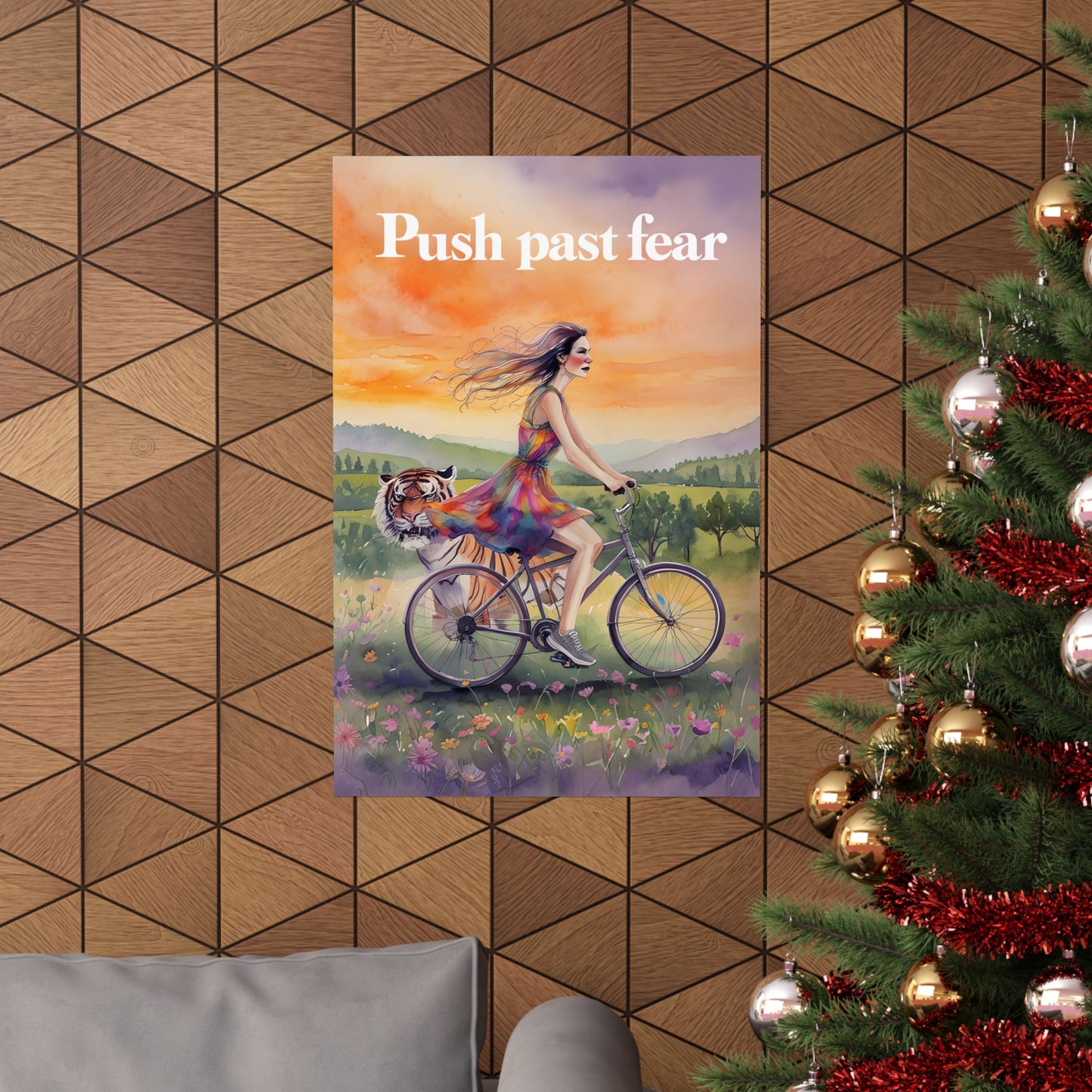 Inspirational Matte Poster: "Push Past Fear" Art Print, Motivational Wall Decor, Room Aesthetic, Gift for Her, Unique Home Decoration