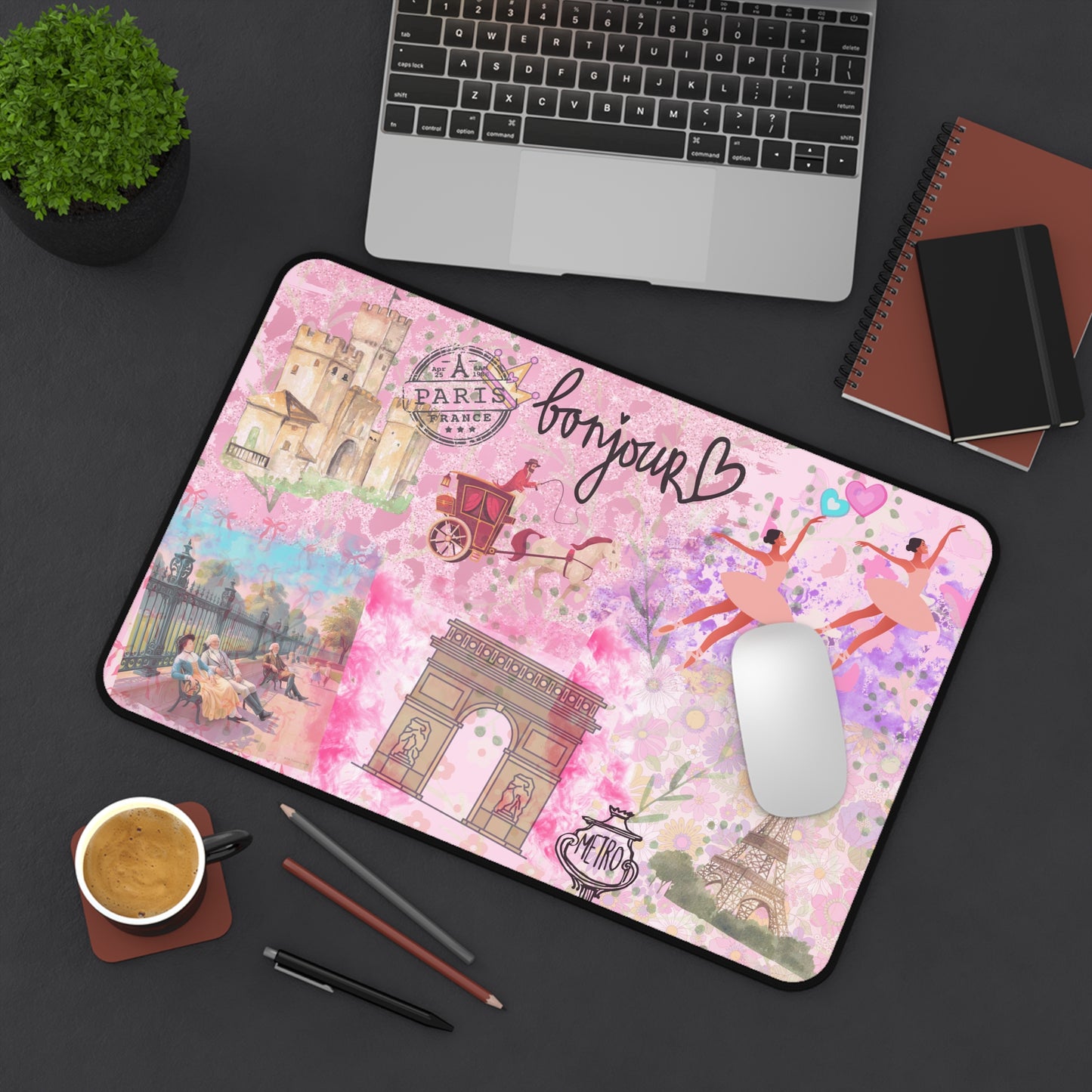 Parisian Dreams Desk Mat - Stylish Office Decor with Eiffel Tower & Ballet Designs