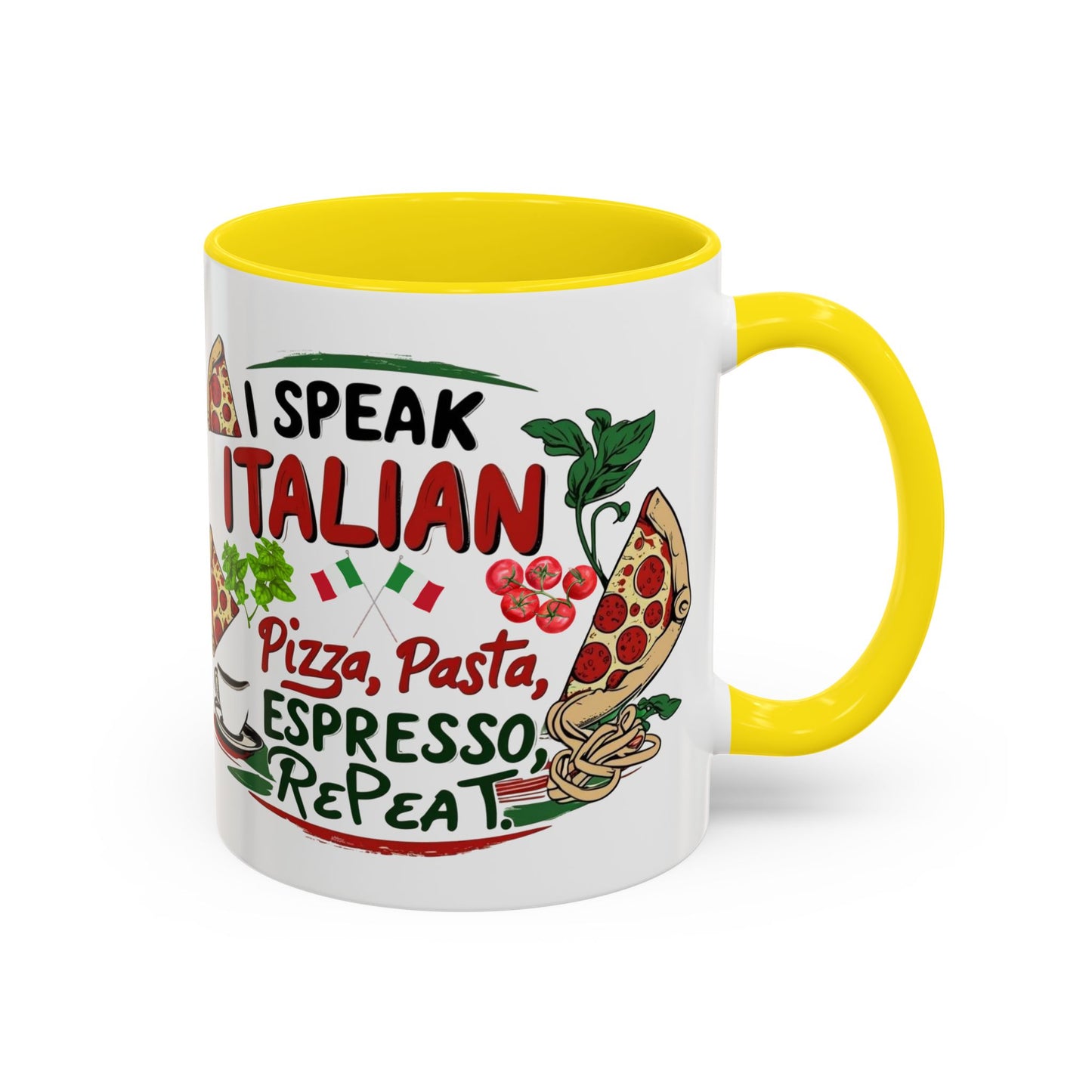 Coffee Mug, Italian Food Lover Gift, Funny Coffee Cup, Kitchen Decor, Espresso Repeat Design, 11oz 15oz Tea Cup, Pizza Pasta Mug, Tomato