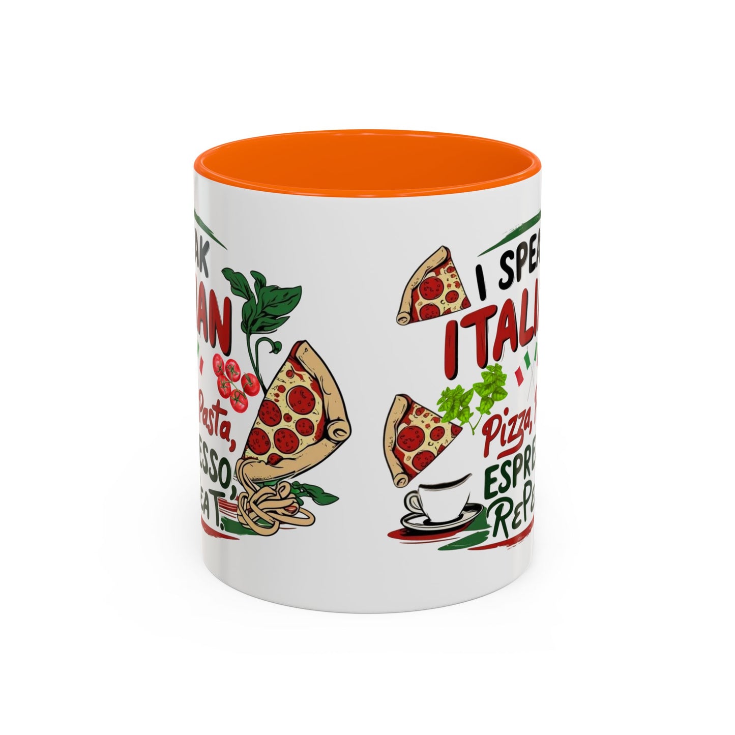Coffee Mug, Italian Food Lover Gift, Funny Coffee Cup, Kitchen Decor, Espresso Repeat Design, 11oz 15oz Tea Cup, Pizza Pasta Mug, Tomato