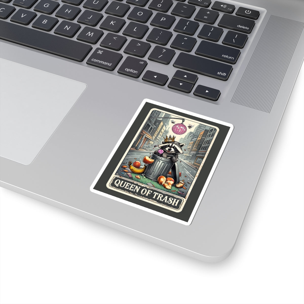 Sticker - Queen of Trash Raccoon with Diamond Ring and Crown with disco ball