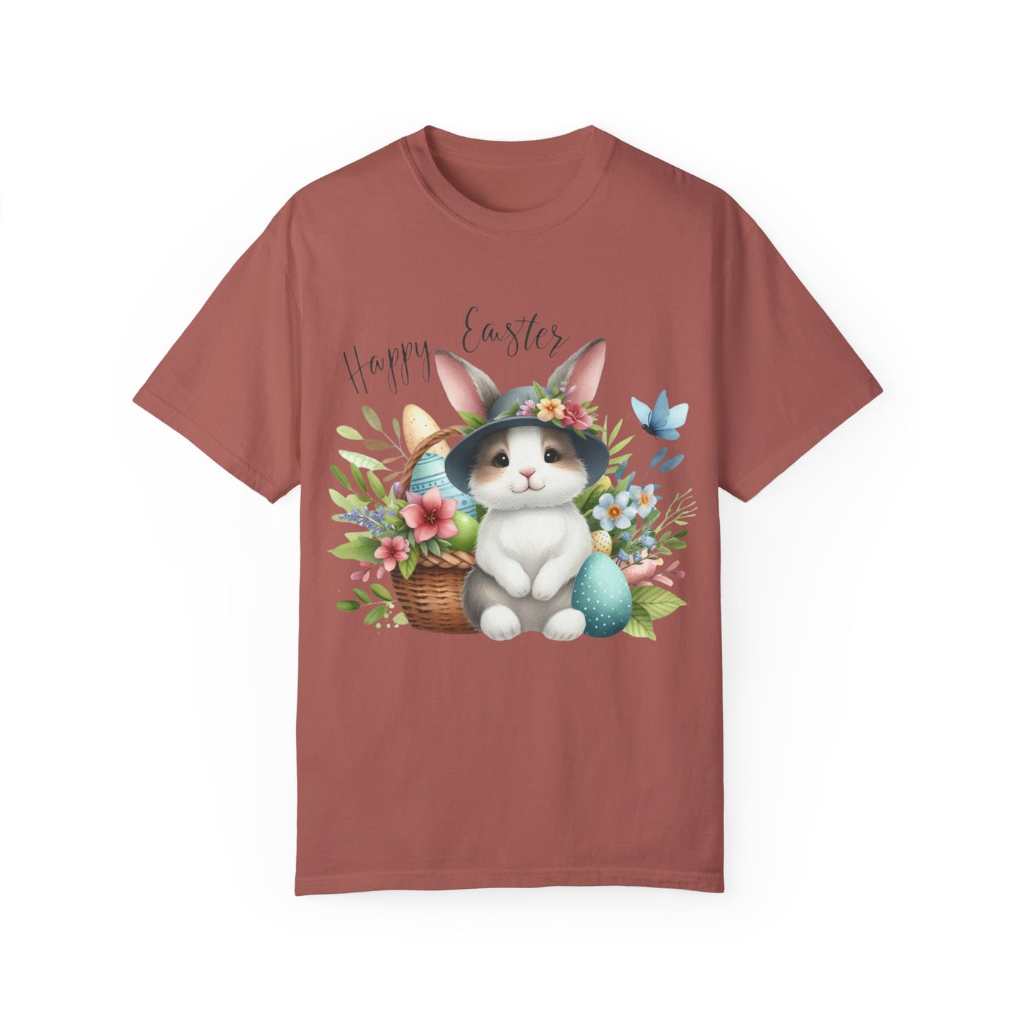Whimsical Easter Bunny with flowers Unisex T-Shirt - Spring Celebration Tee
