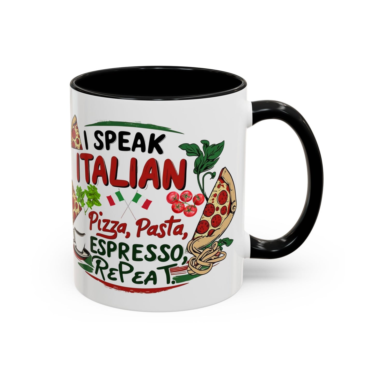 Coffee Mug, Italian Food Lover Gift, Funny Coffee Cup, Kitchen Decor, Espresso Repeat Design, 11oz 15oz Tea Cup, Pizza Pasta Mug, Tomato