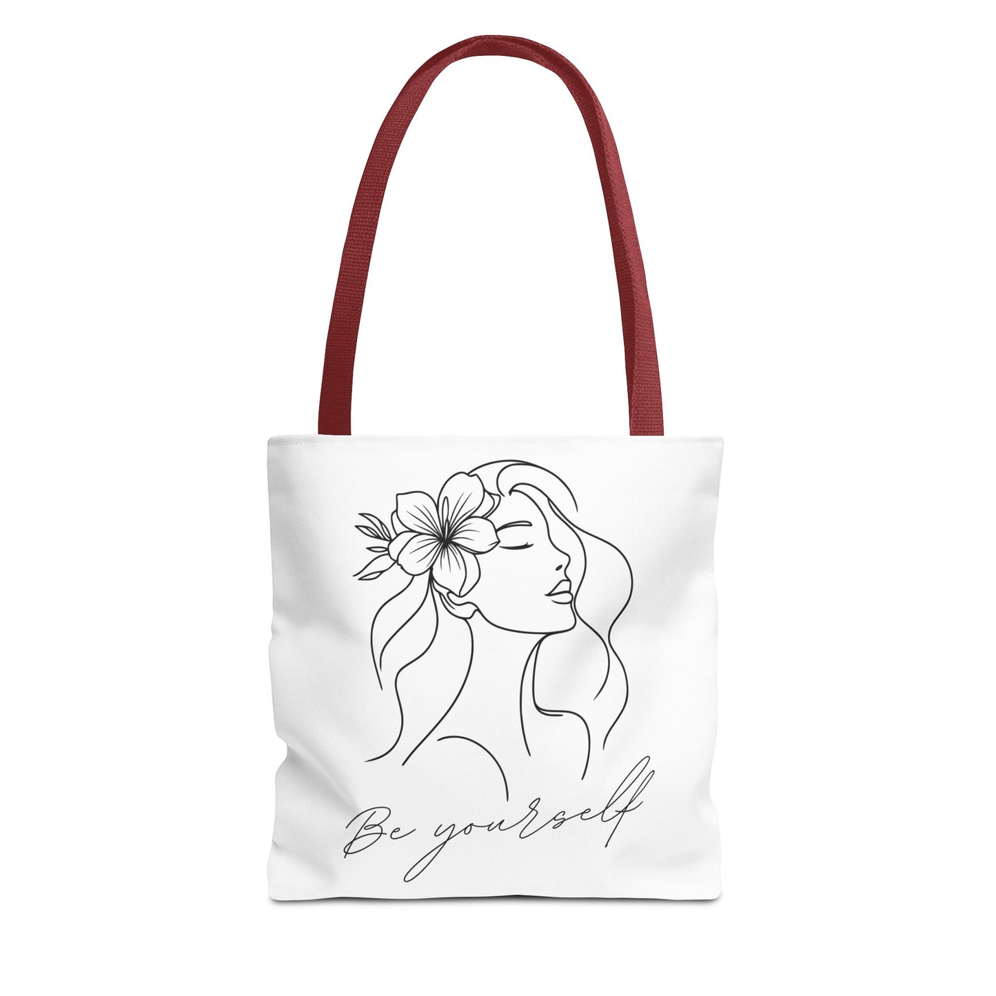 Tote Bag - Be Yourself Phrase with Woman's Head and Flower Design