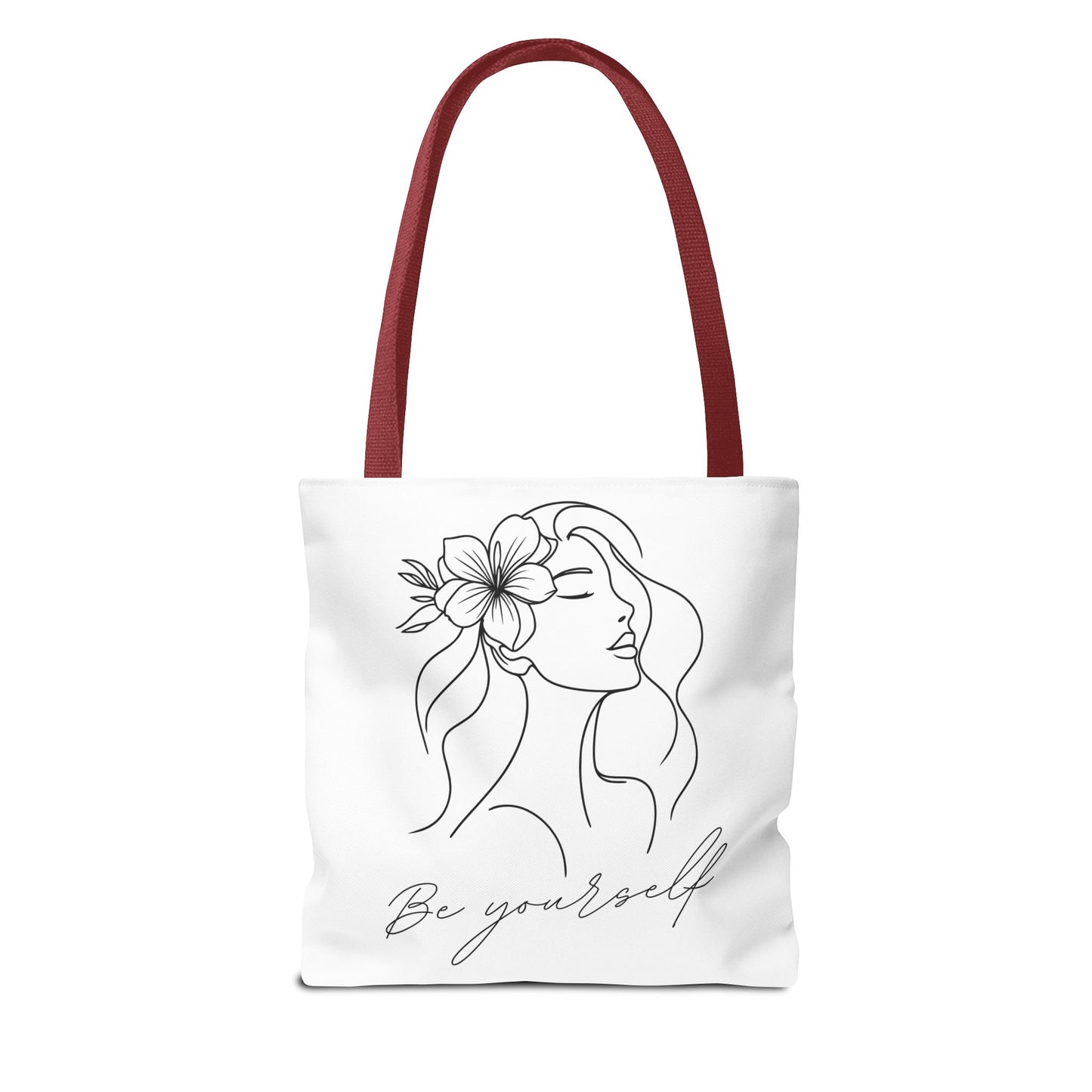 Tote Bag - Be Yourself Phrase with Woman's Head and Flower Design