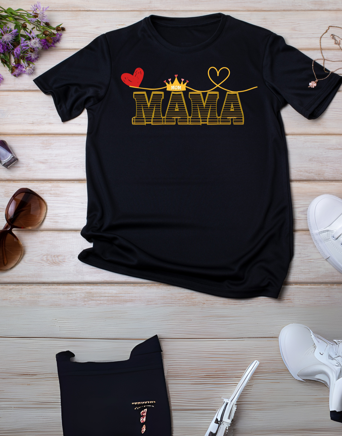 MAMA T-shirt with Red Heart and Gold Crown, Mother's Day Gift, Mom Tee, Unisex Tee, Garment-Dyed Shirt, Family Shirt