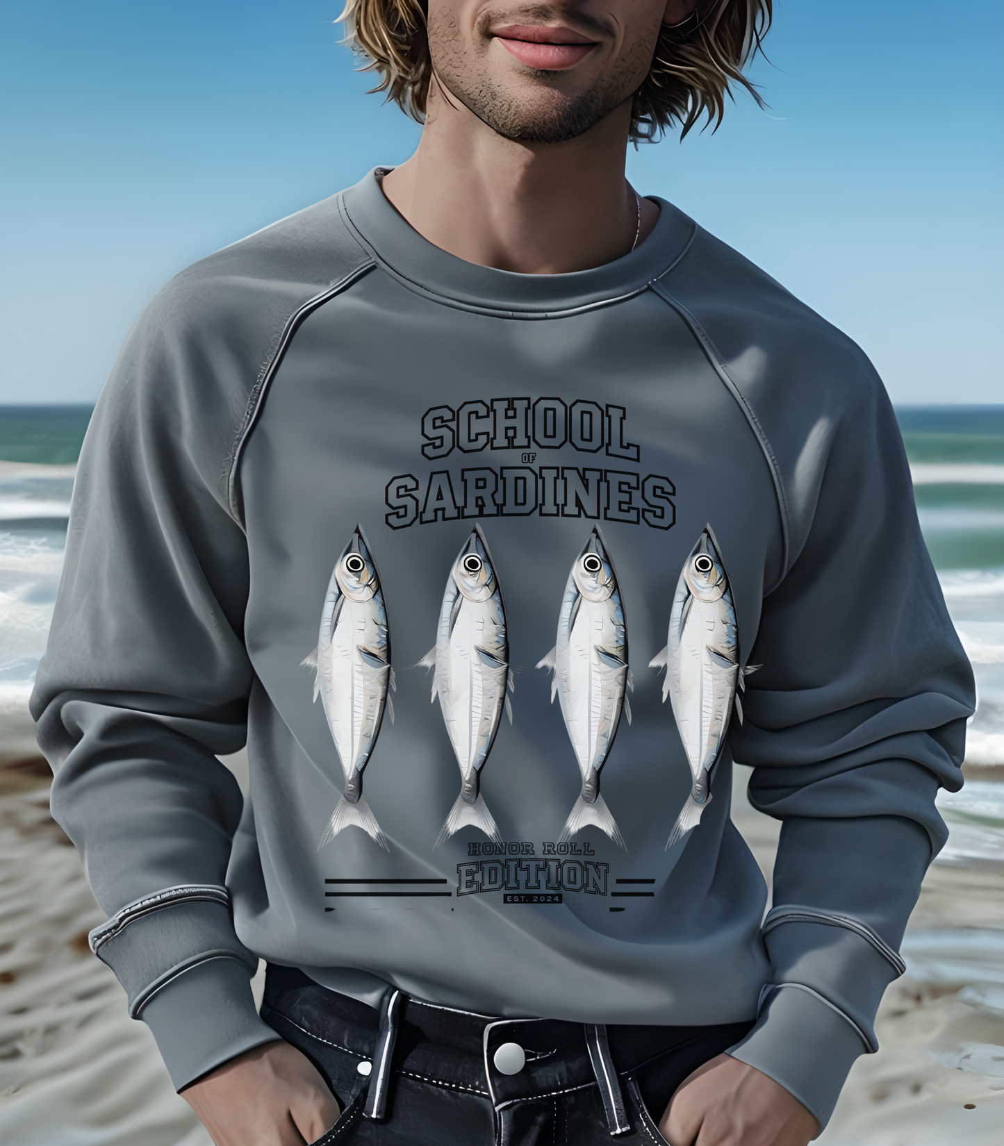 school of sardines Sweatshirt, honor roll edition, Est 2024, unisex crewneck, fish school design, animal lover gift