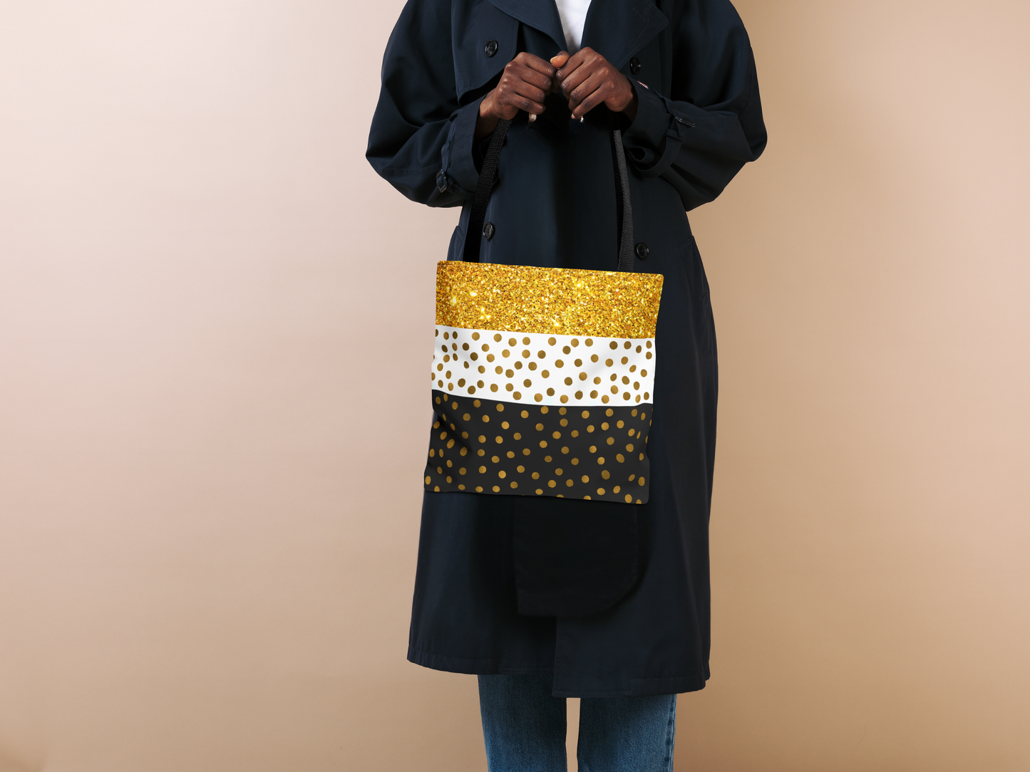 Gold and Black Tote Bag - Elegant and Stylish Carry-All Accessory, Fashionable Shoulder Bag, Trendy Shopping Tote, Chic Grocery Bag,