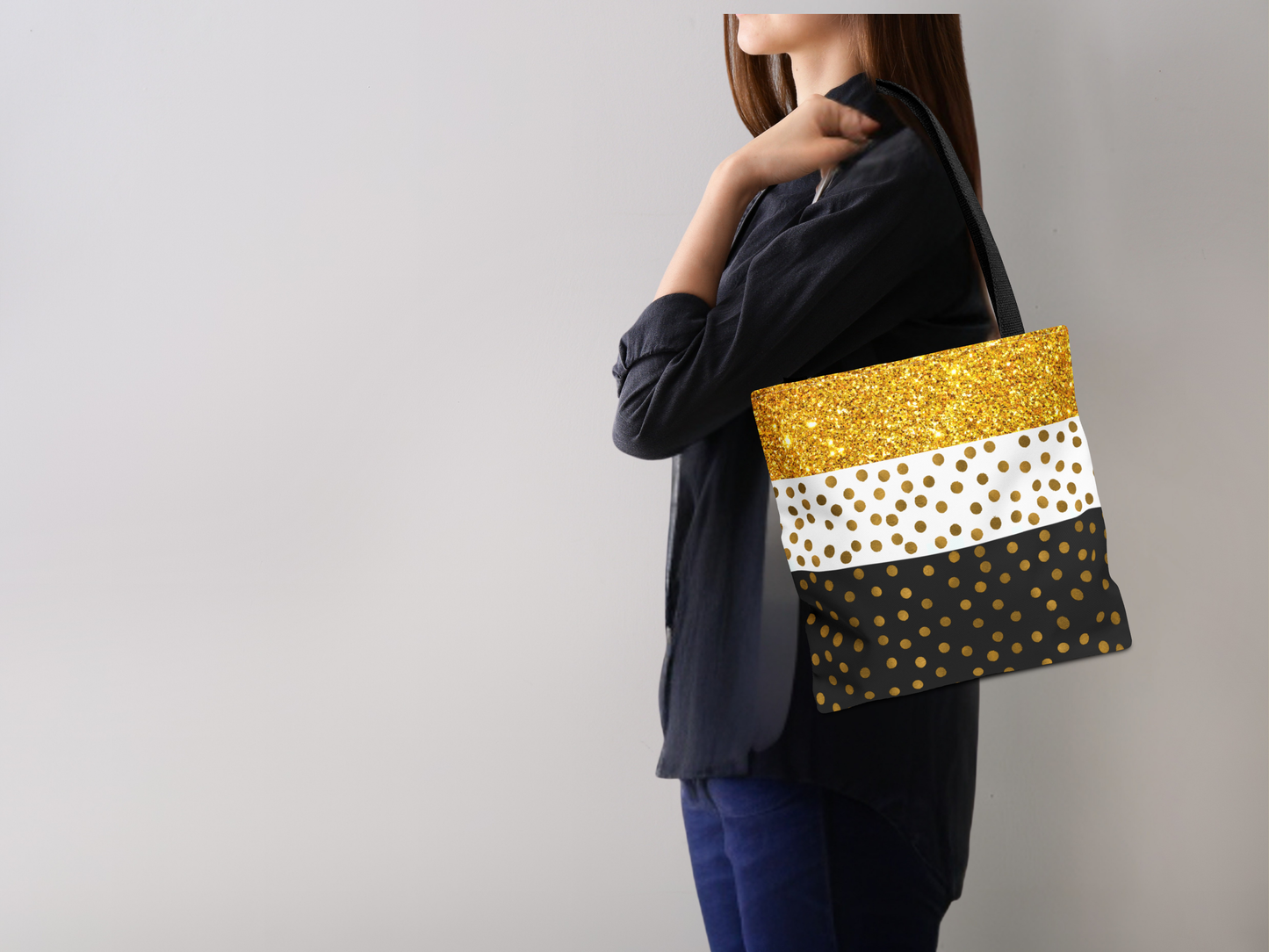 Gold and Black Tote Bag - Elegant and Stylish Carry-All Accessory, Fashionable Shoulder Bag, Trendy Shopping Tote, Chic Grocery Bag,