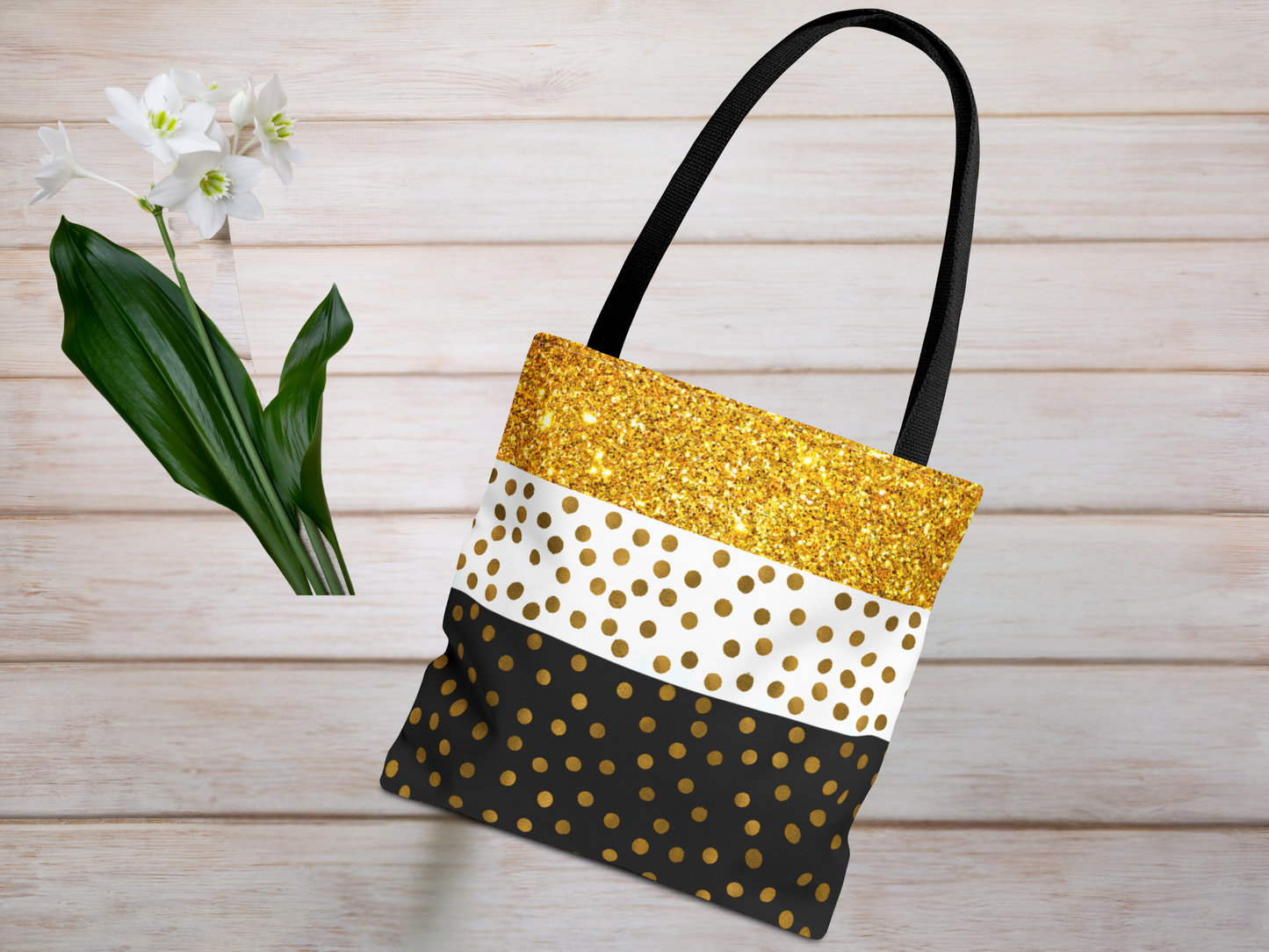 Gold and Black Tote Bag - Elegant and Stylish Carry-All Accessory, Fashionable Shoulder Bag, Trendy Shopping Tote, Chic Grocery Bag,